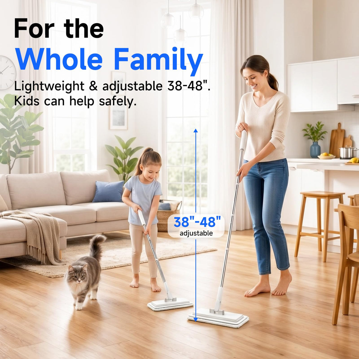 New 48" Long Handle Hands Freed Mini Mop for Wet and Dry Mopping & Sweeping