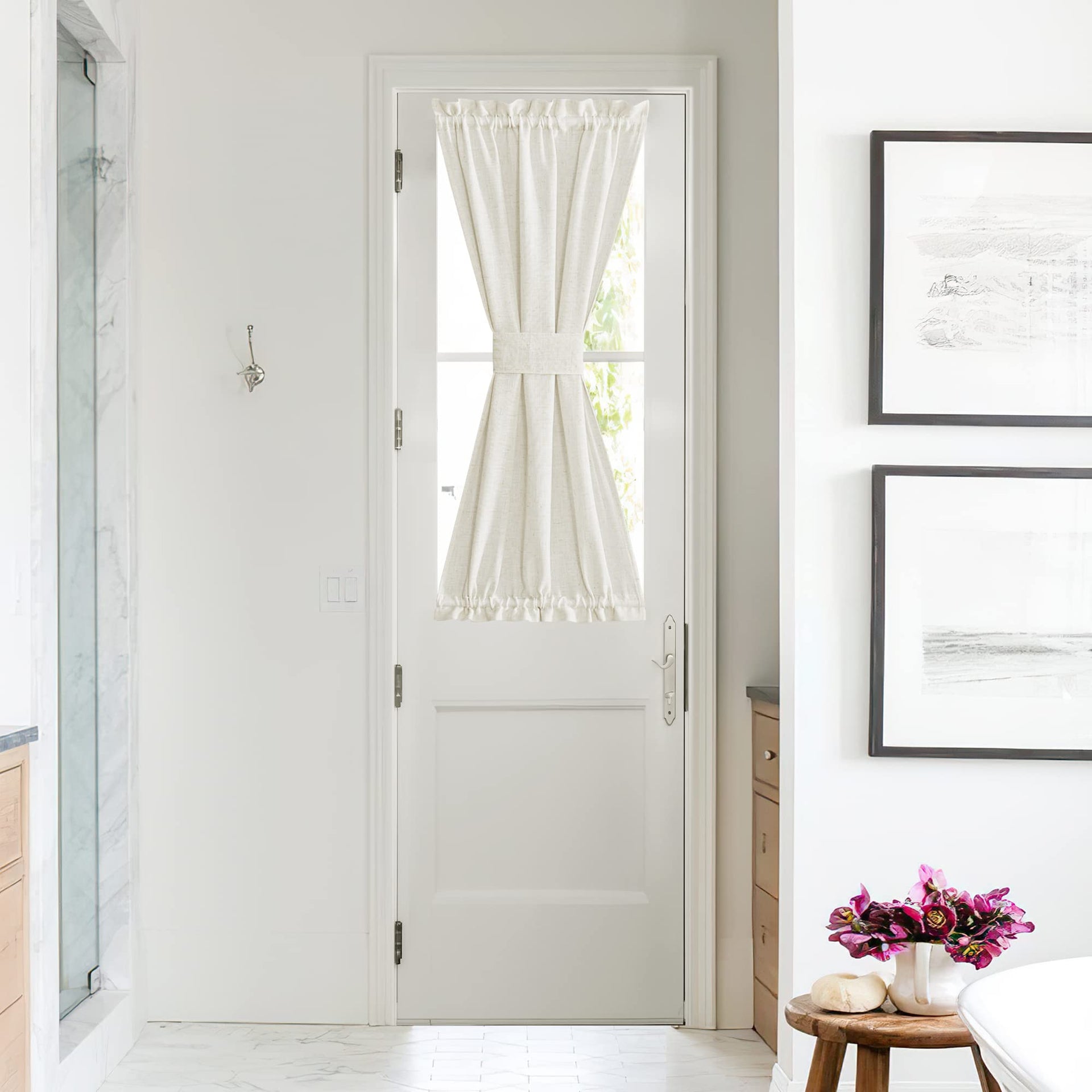 Front Door Curtain Soft Beige Linen Weave Pattern Door Shade