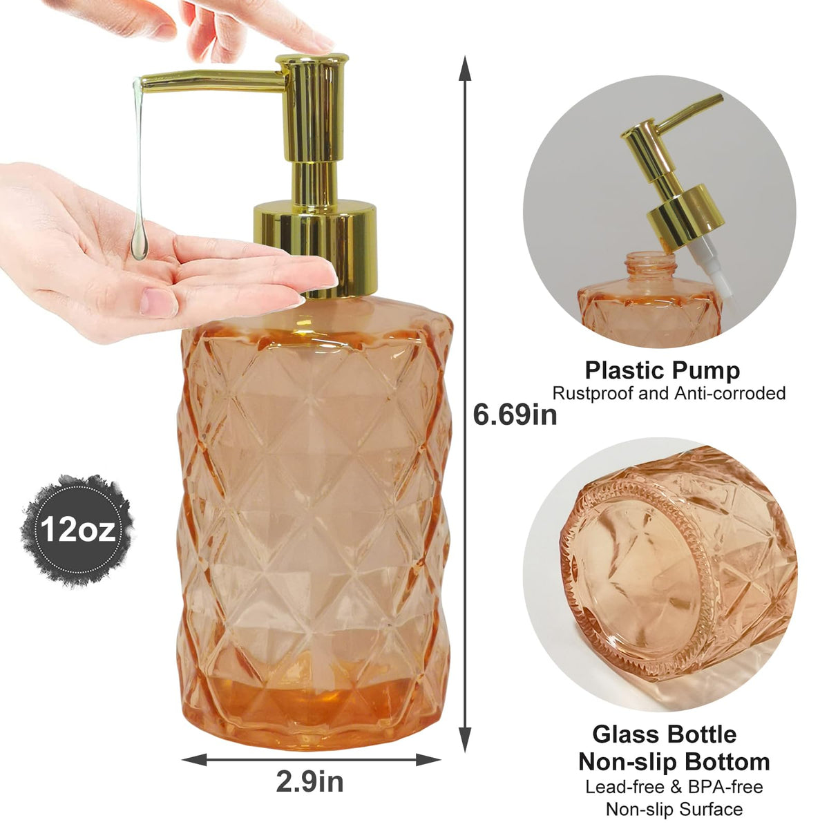 Glass Soap Dispenser with Gold Plastic Pump
