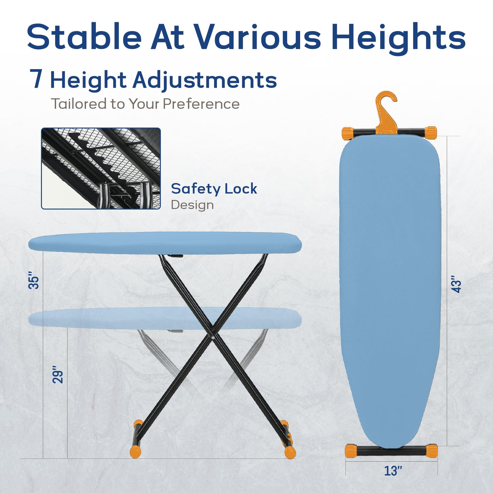 Compact Full Size Ironing Board 43x13 Blue