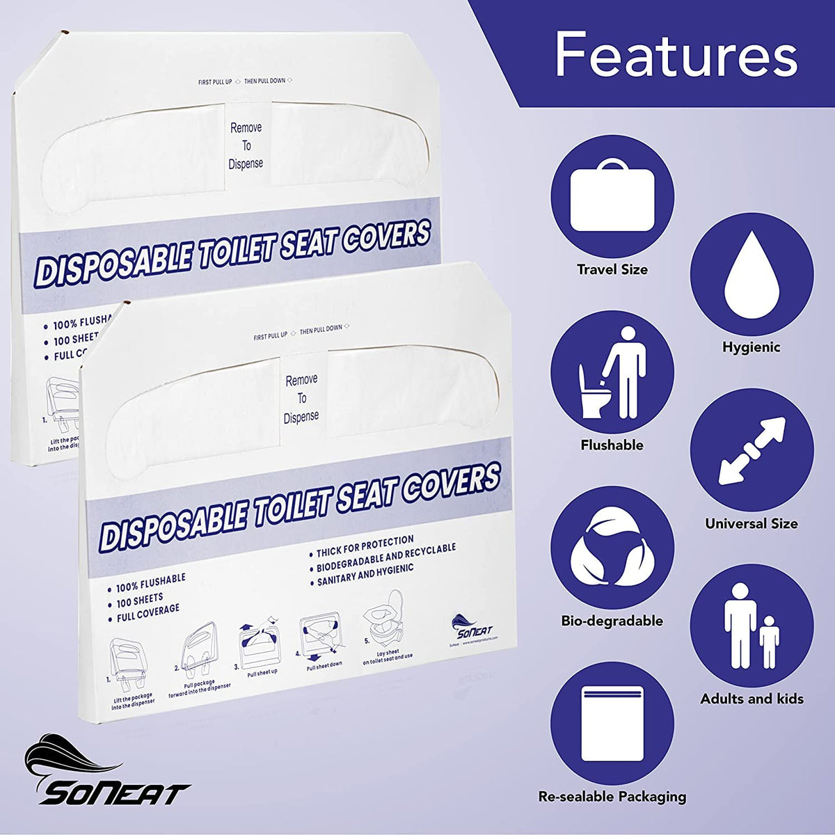 Disposable Toilet Seat Covers XL Half Fold Flushable (200 Count)