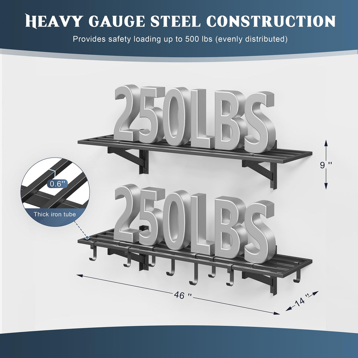 2 Pack Heavy Duty Garage Wall Shelving with 8 Hooks (2 Count)