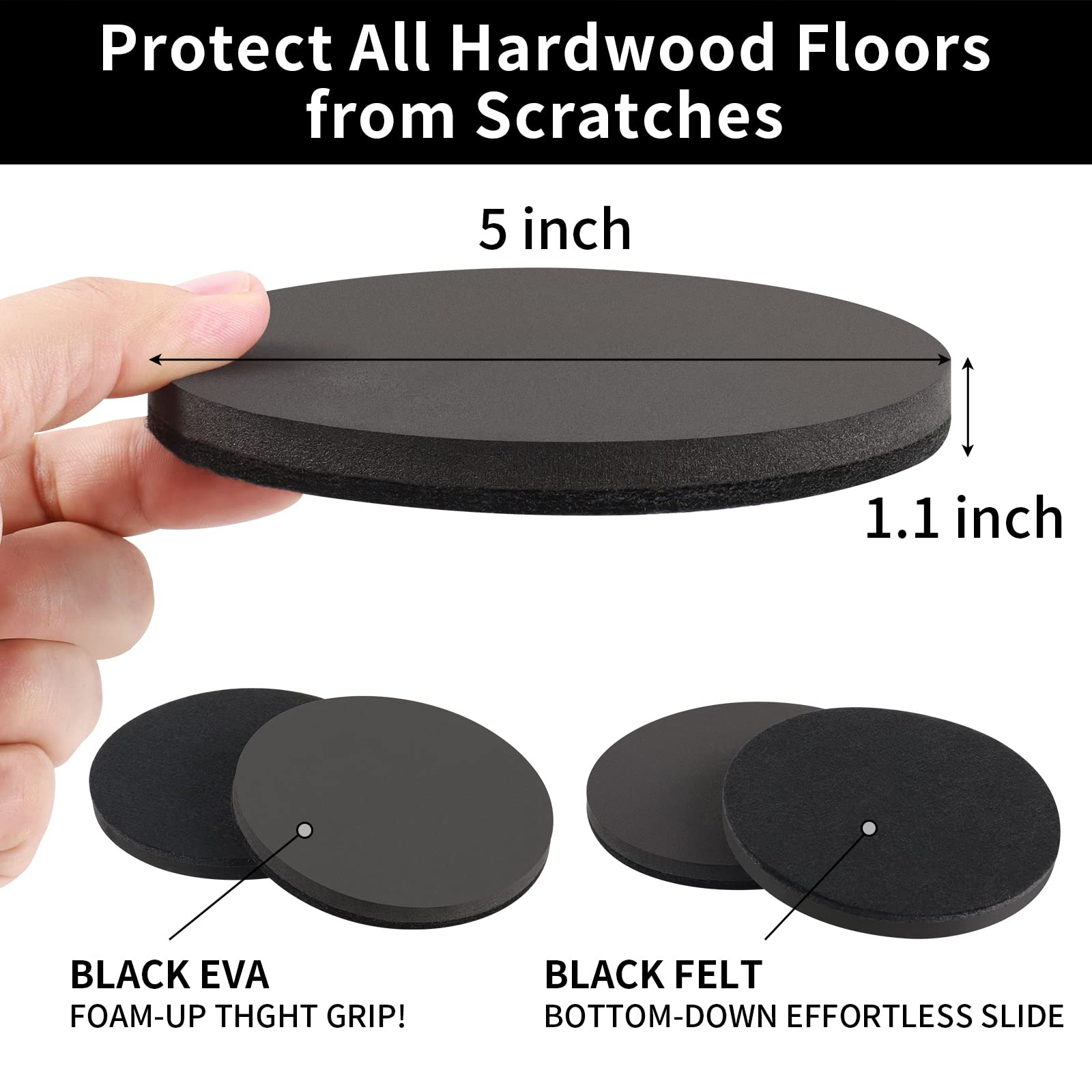 5" Round Felt Furniture Movers Sliders for Hardwood Floors (8 Count)