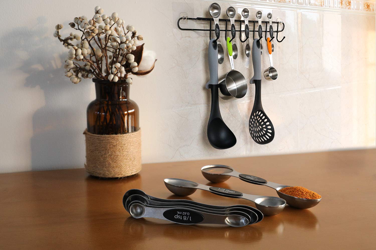 Magnetic Measuring Spoons Set Stainless Steel Dual Sided Stackable Teaspoon