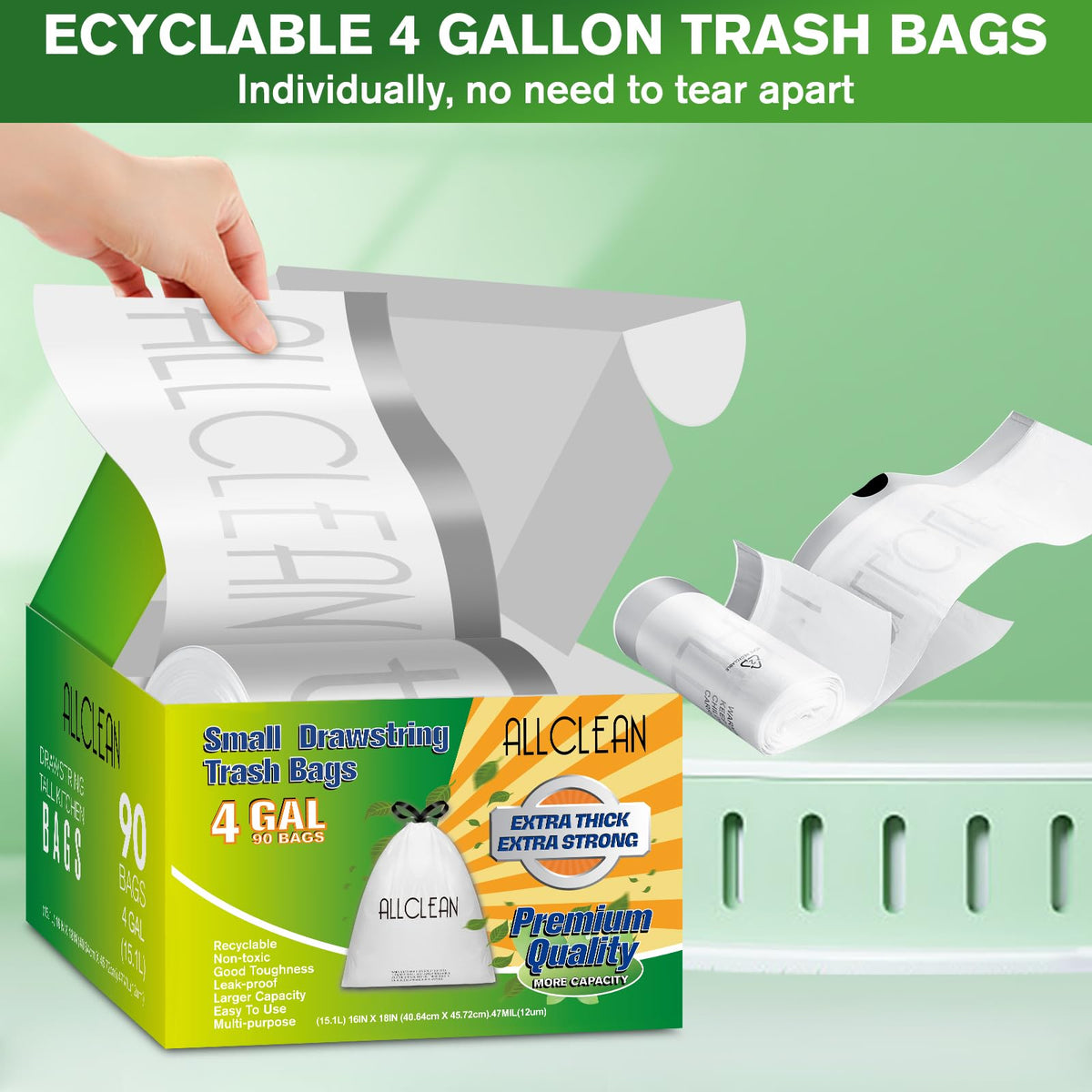 Trash Bags 4 Gallon Small Kitchen Drawstring Garbage Bags