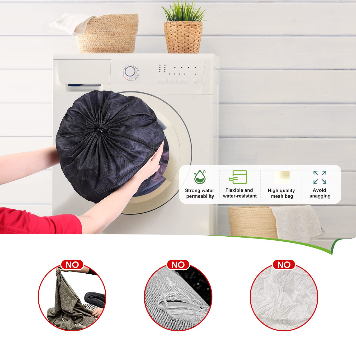 20x24 inch Mesh Laundry Bags 2 Pack Fine Mesh Heavy Duty Drawstring Bag Washable Medium Toy Sack Washing Bag for Home Dorm Hotel Camp Beach Travel Storage Don't Drying (2 Count)