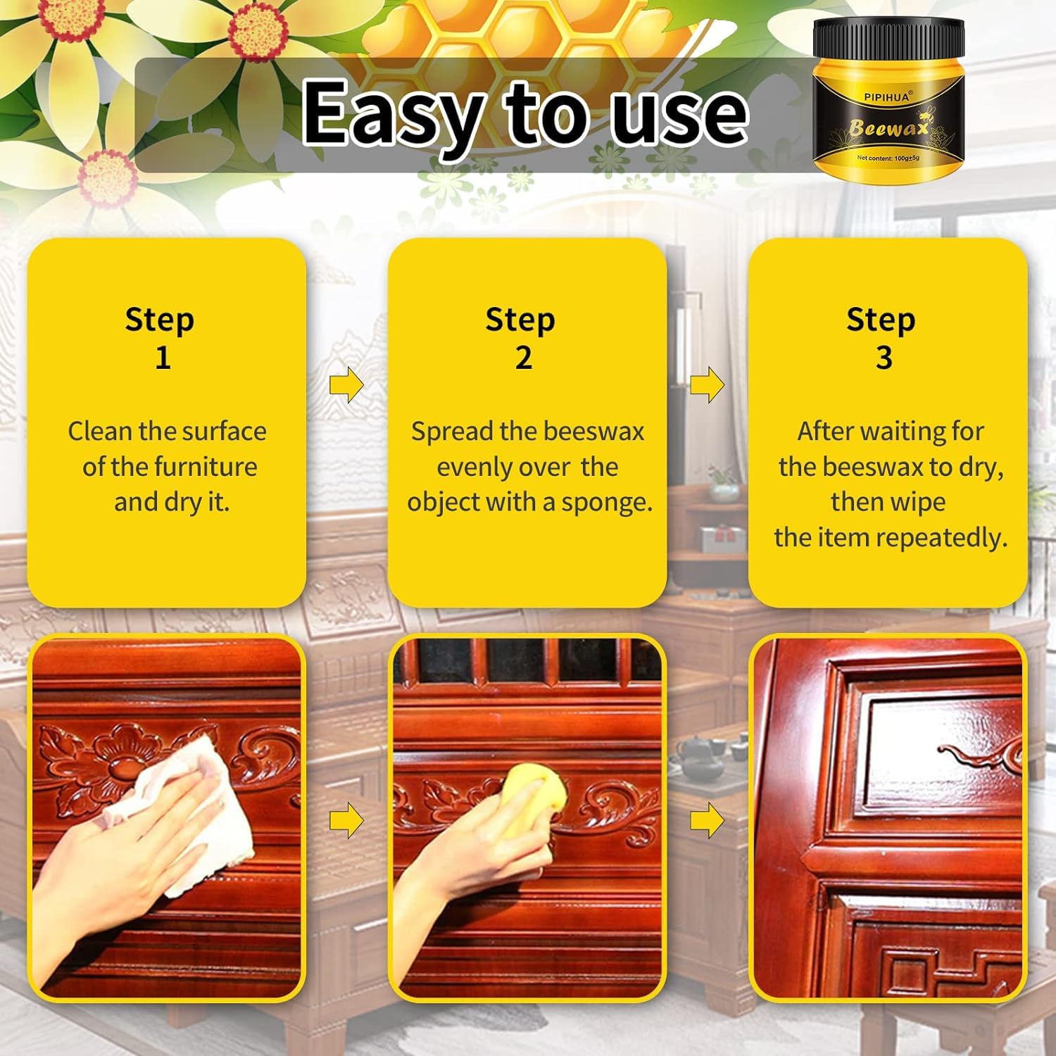 Beeswax Polish and Conditioner for Wood Furniture (7.1 Ounce)