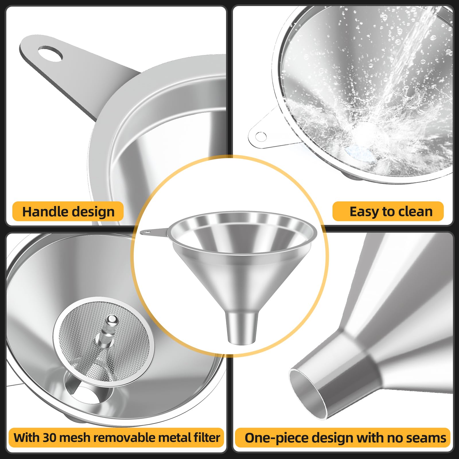 3 Pack Stainless Steel Kitchen Funnel Set (3 Count)