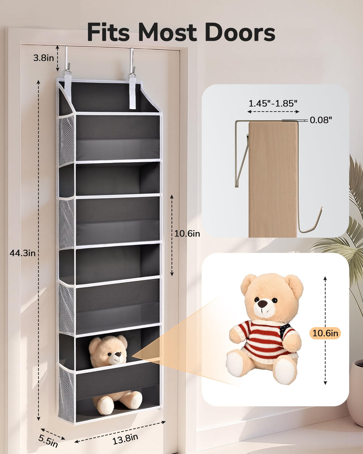 1 Pack Small Over Door Organizer with 4 Large Pockets 8 Mesh Side Pockets