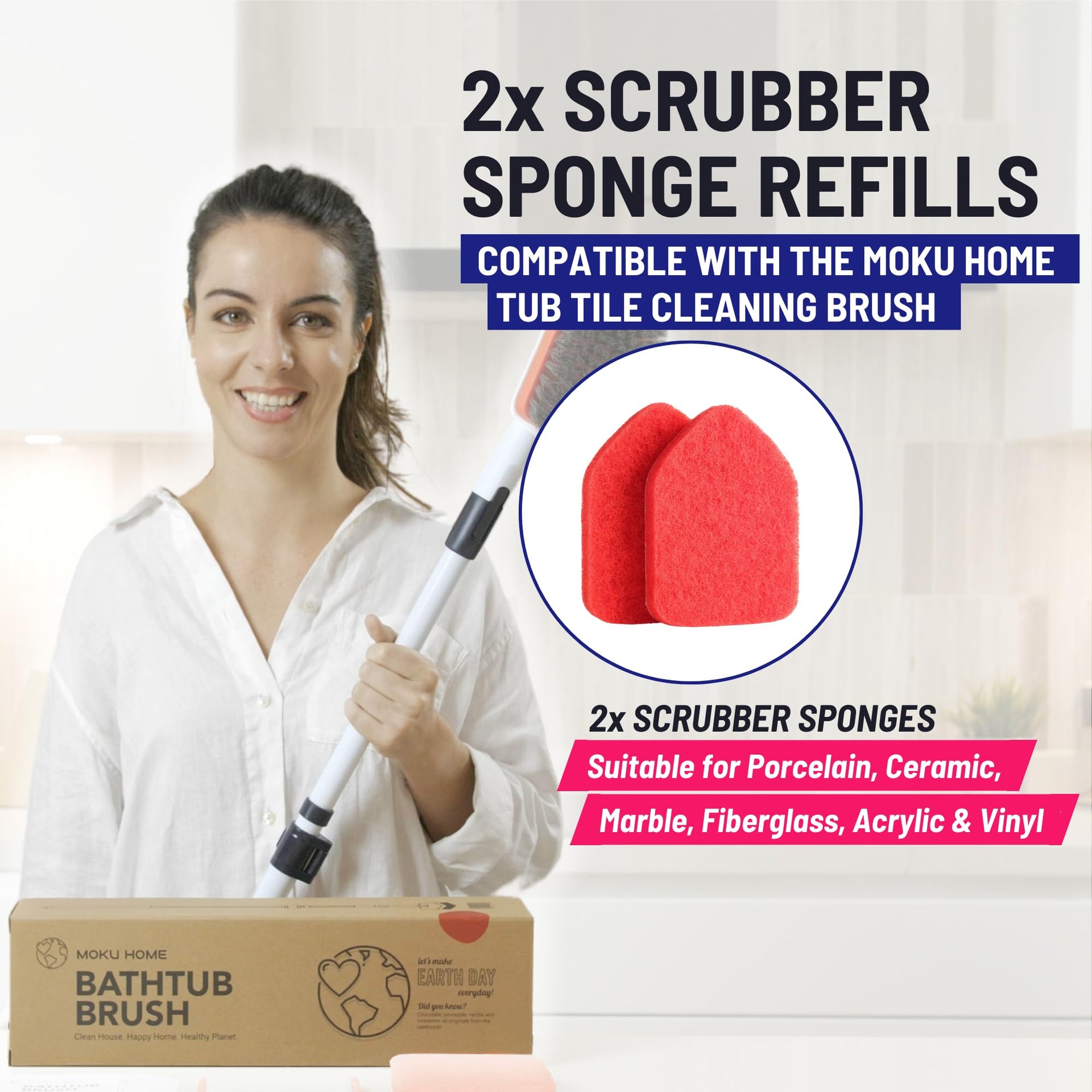 Scrubber Sponge Refill for 3 in 1 Moku Home Shower Scrubber (2 Count)
