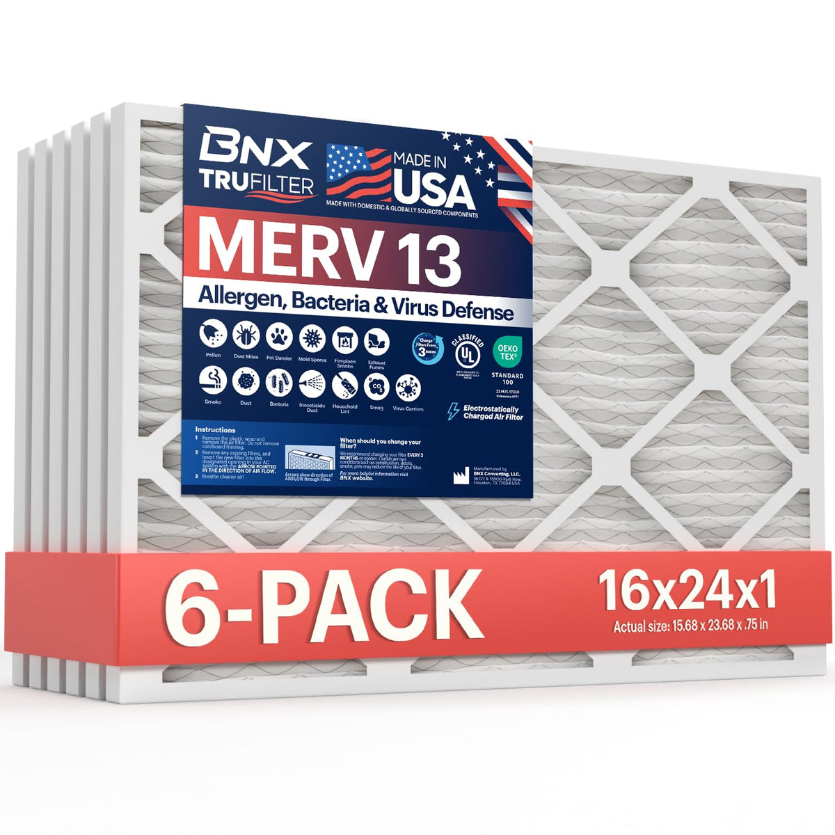 TruFilter 16x24x1 Air Filter MERV 13 (6 Count)