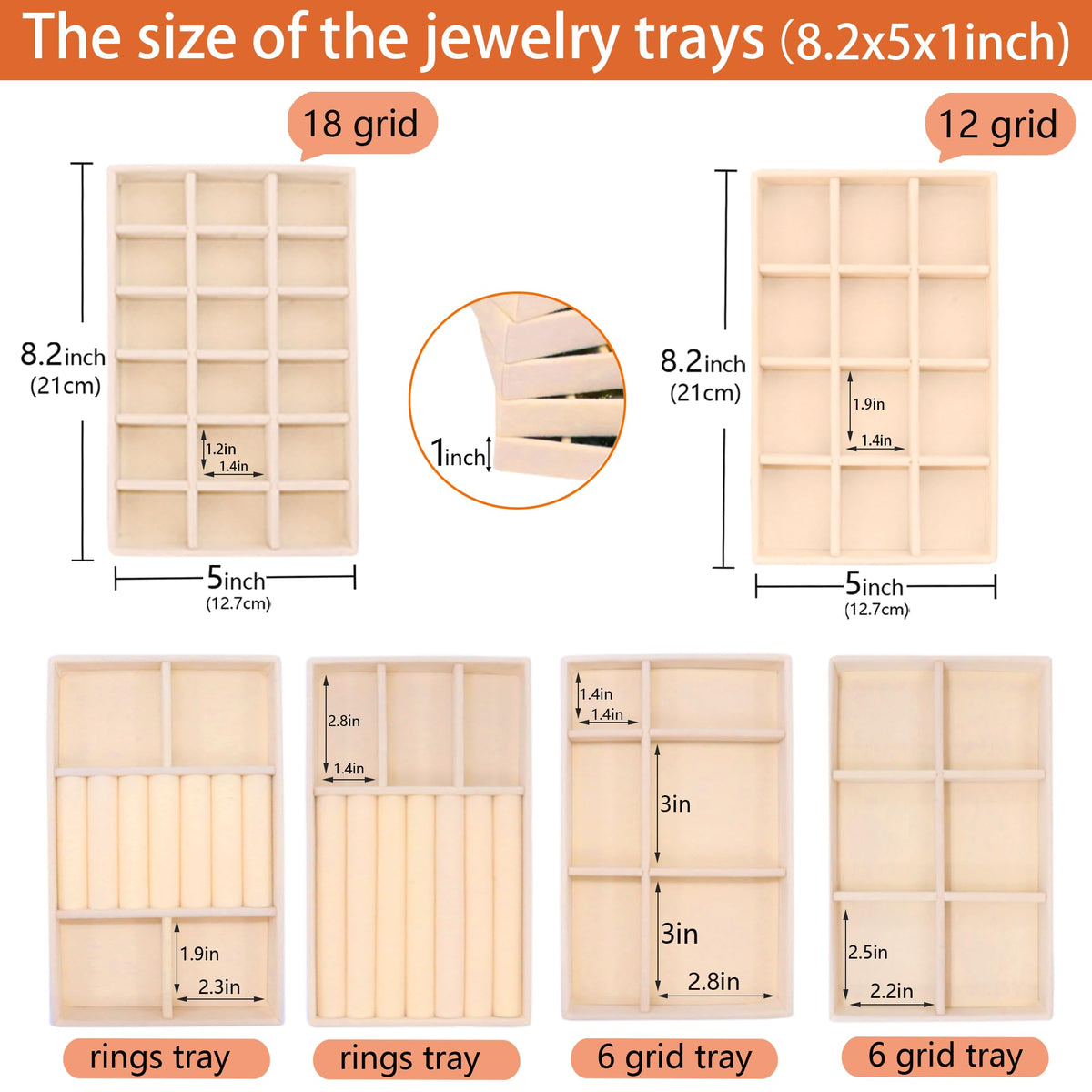 Jewelry Organizer Drawer 8 Set Jewelry Boxes Velvet Jewelry Drawer Organizer Stackable Jewelry Tray for Earring Necklace Display (8 Count)
