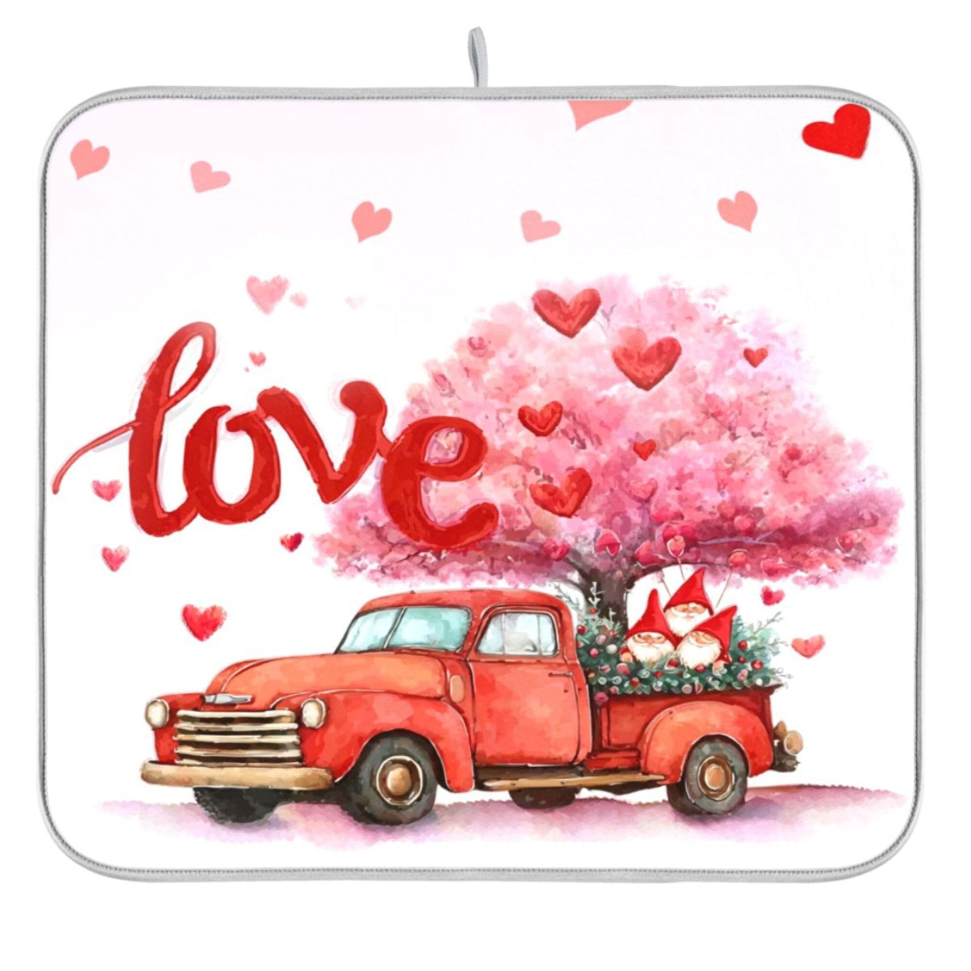Valentine’s Day Love Tree Dish Drying Mat for Kitchen Countertop 16x18 Happy Valentines Day Gnomes White Small Drying Mat Reusable Quick Dry Dish Sink Mats Easy Clean Decorative Essentials