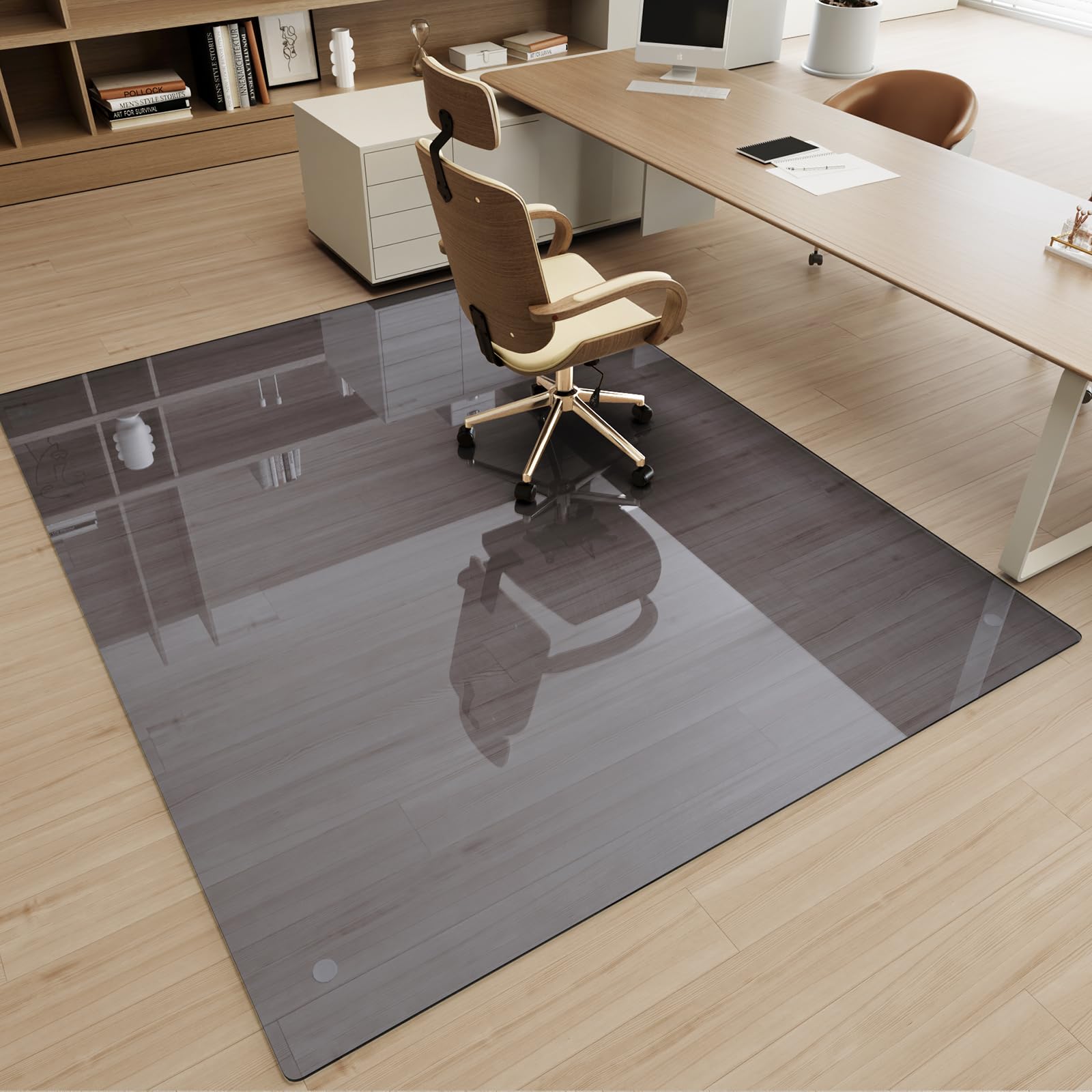 Tempered Glass] 48" x 60" Glass Office Chair Mat for Carpet