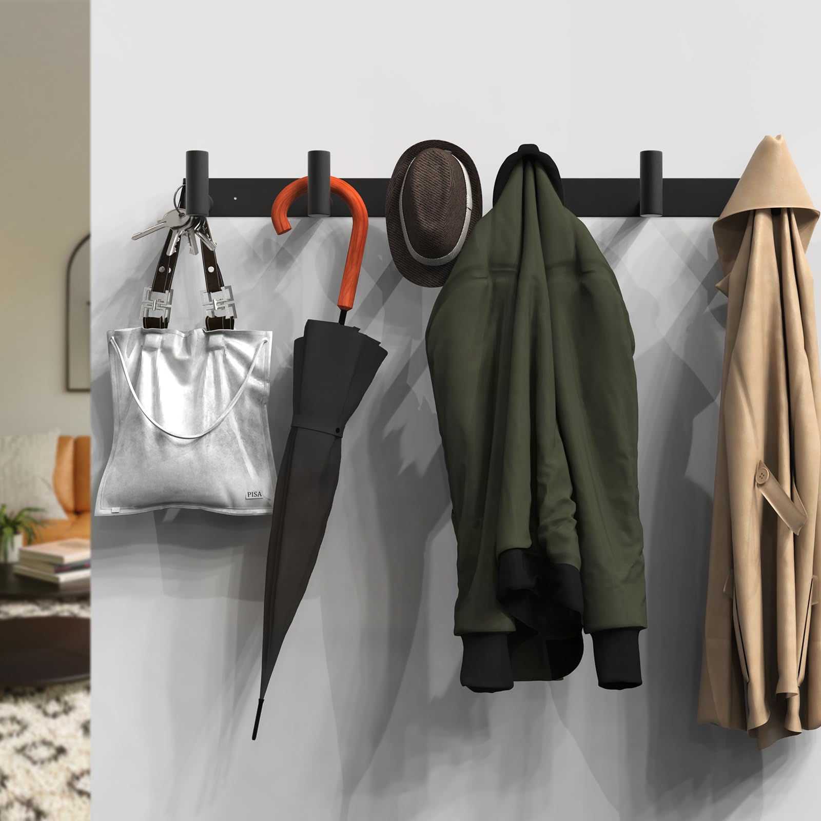 Black Hat and Coat Wall Mount Rack (2 Count)