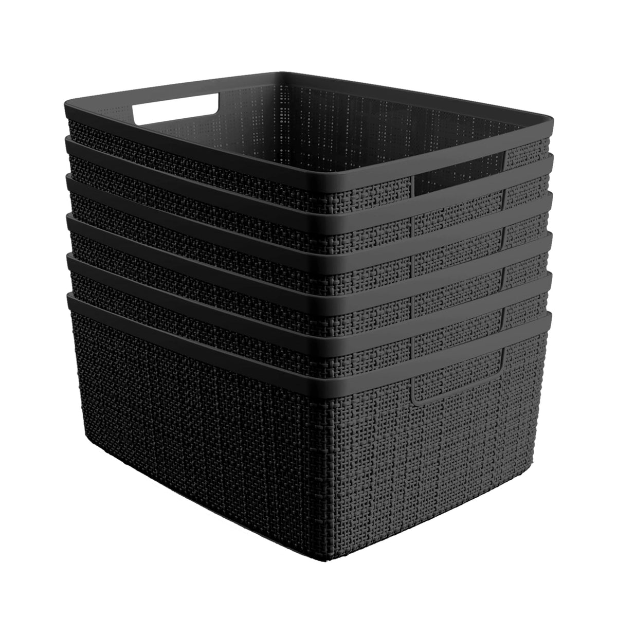 Set of 6 Medium 12L Jute Decorative Plastic Organization and Storage Baskets (6 Count)