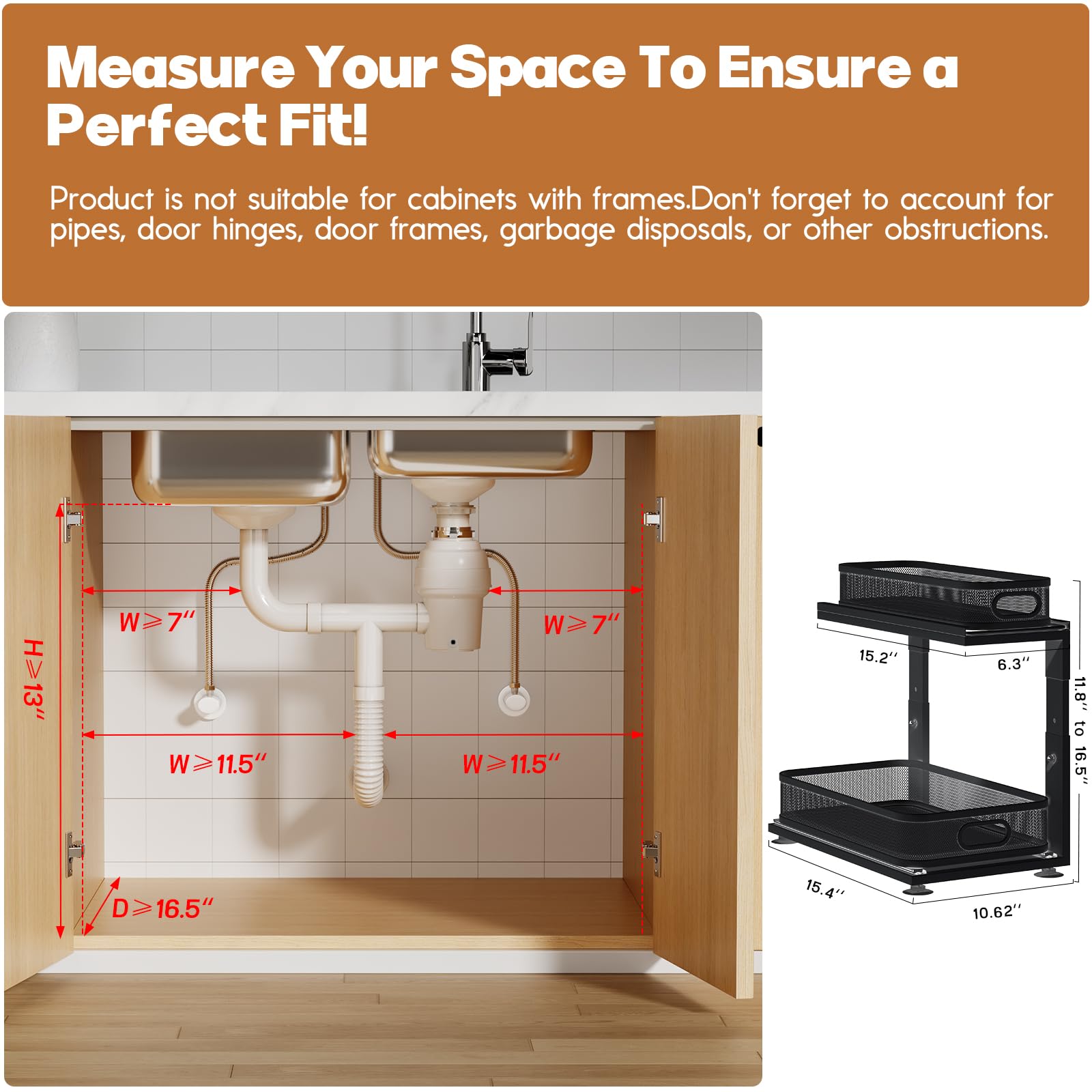 1 Pack Under Sink Storage Organizer with 2