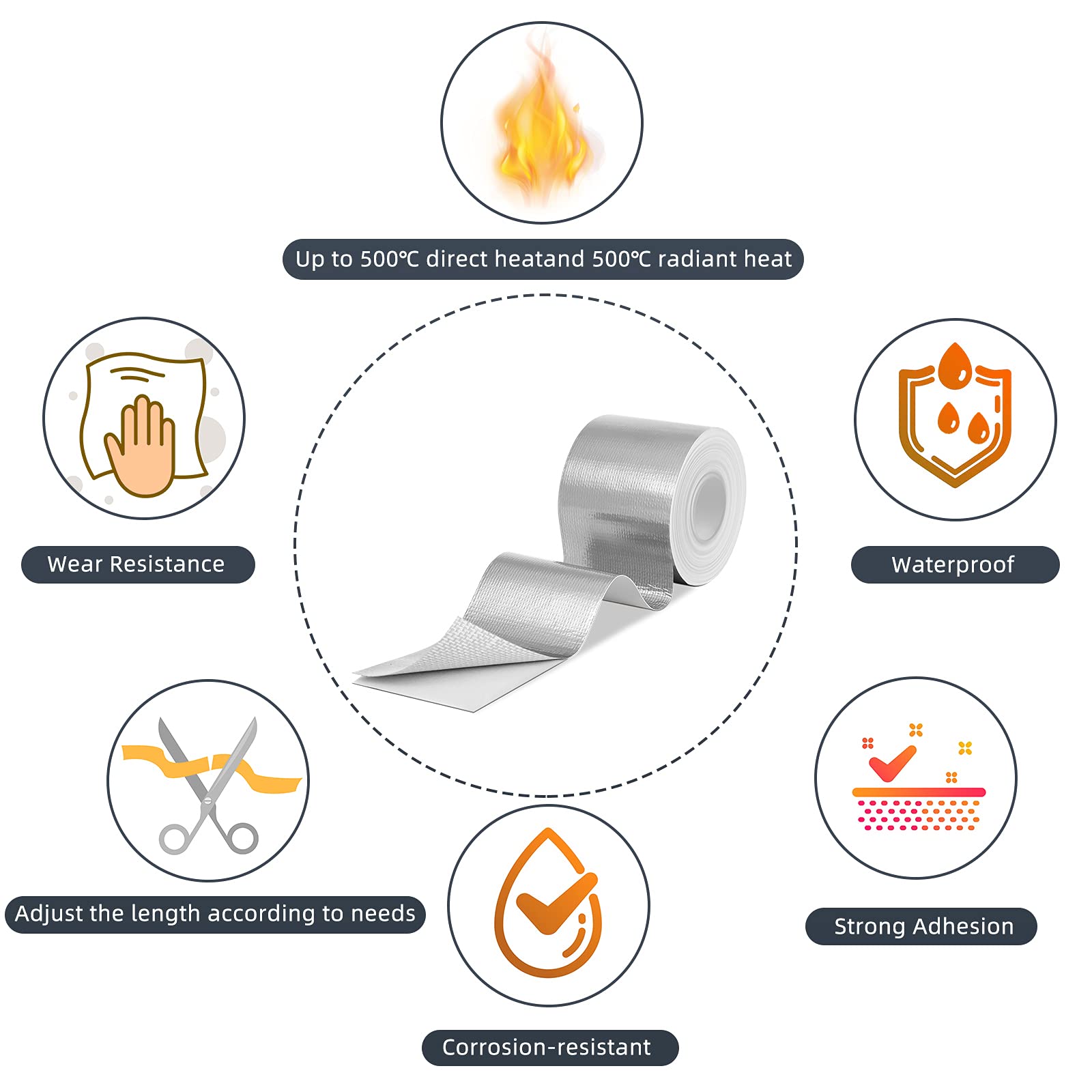 2 Rolls Aluminum Foil Tape Heat Shield Tape Barrier Adhesive Reflective Fiberglass Thermal Insulation Reflective Material High Temp Protection (65.6 Foot)
