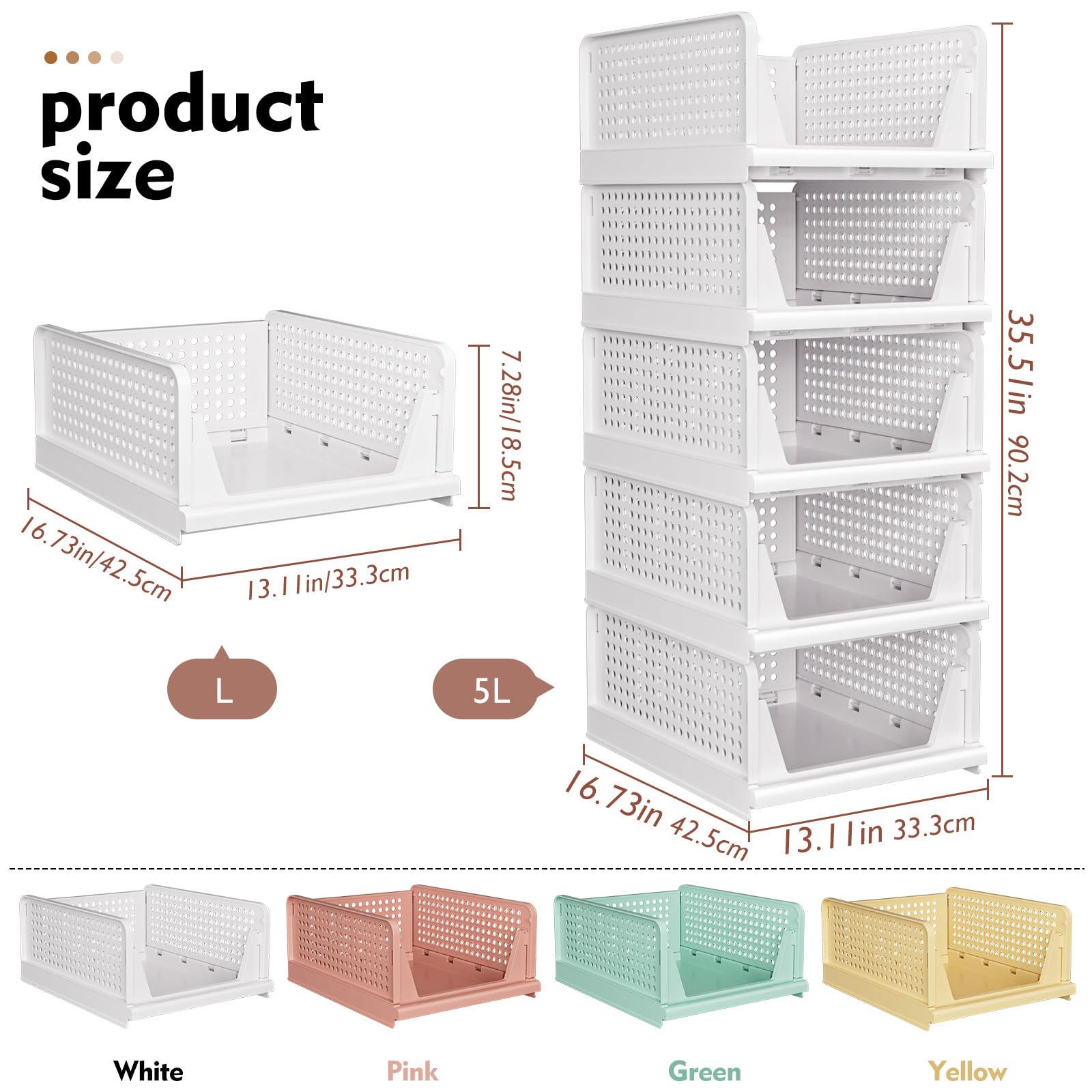 5 Pack Stackable Closet Organizer Box (5 Count)