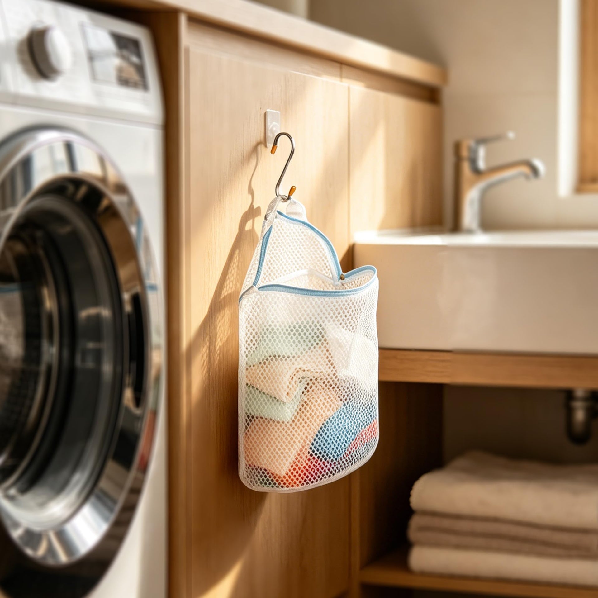 5Pcs Hanging Laundry Bags for Socks with S Hooks (5 Count)