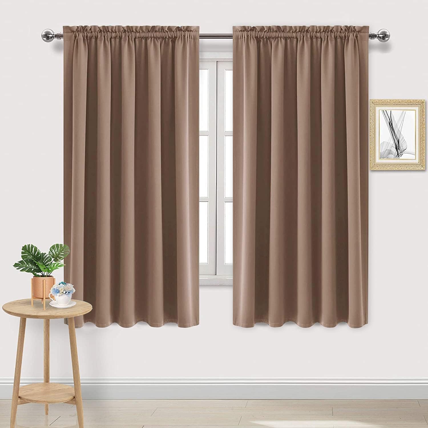 Wide Blackout Curtains for Bedroom Living Room 70 x 63 Inch Long Khaki