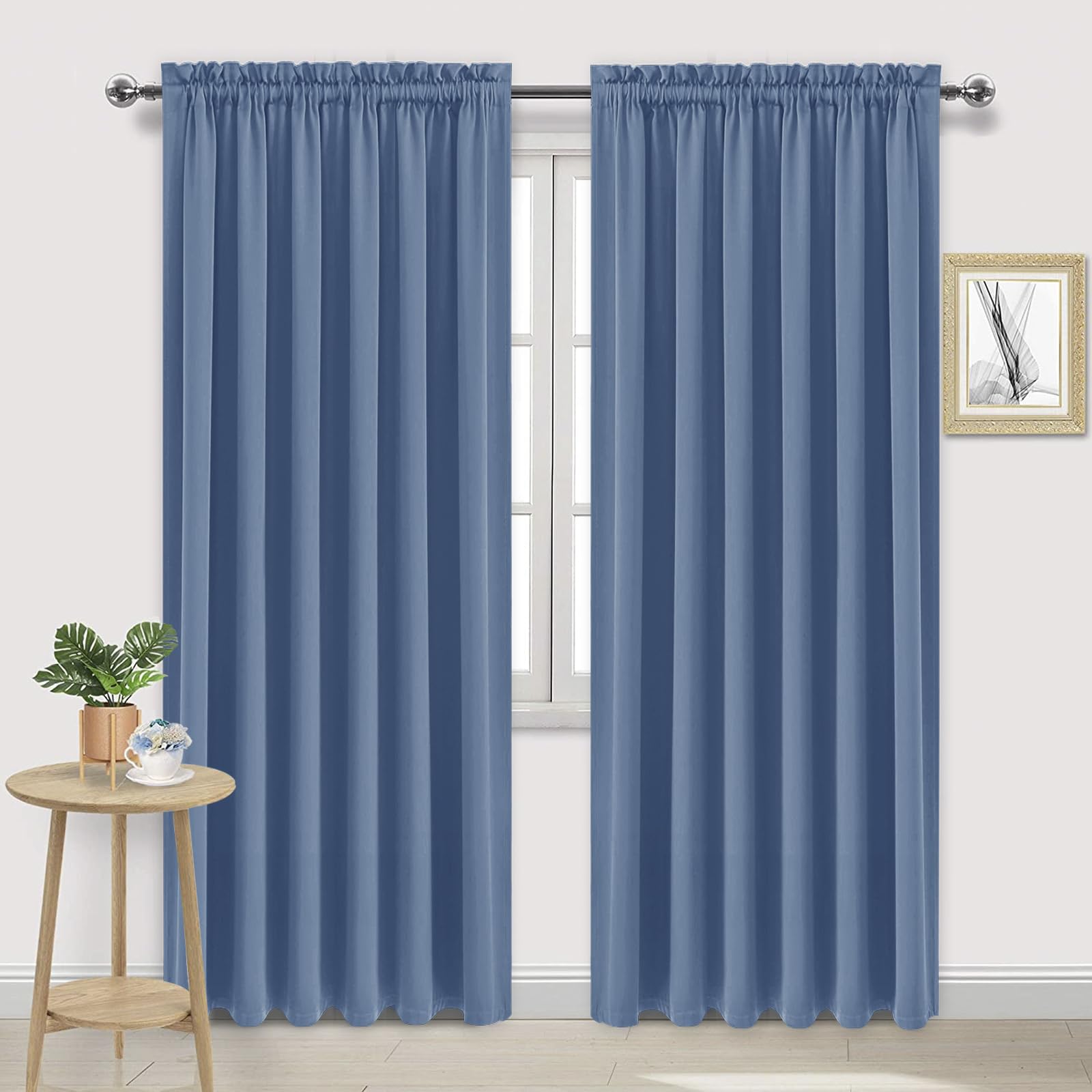 Wide Blackout Curtains for Bedroom 70 x 84 Inch Long Dusty Blue