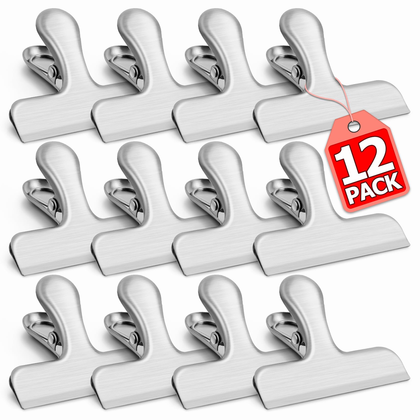 12 Pack Stainless Steel Chip Clips (12 Count)