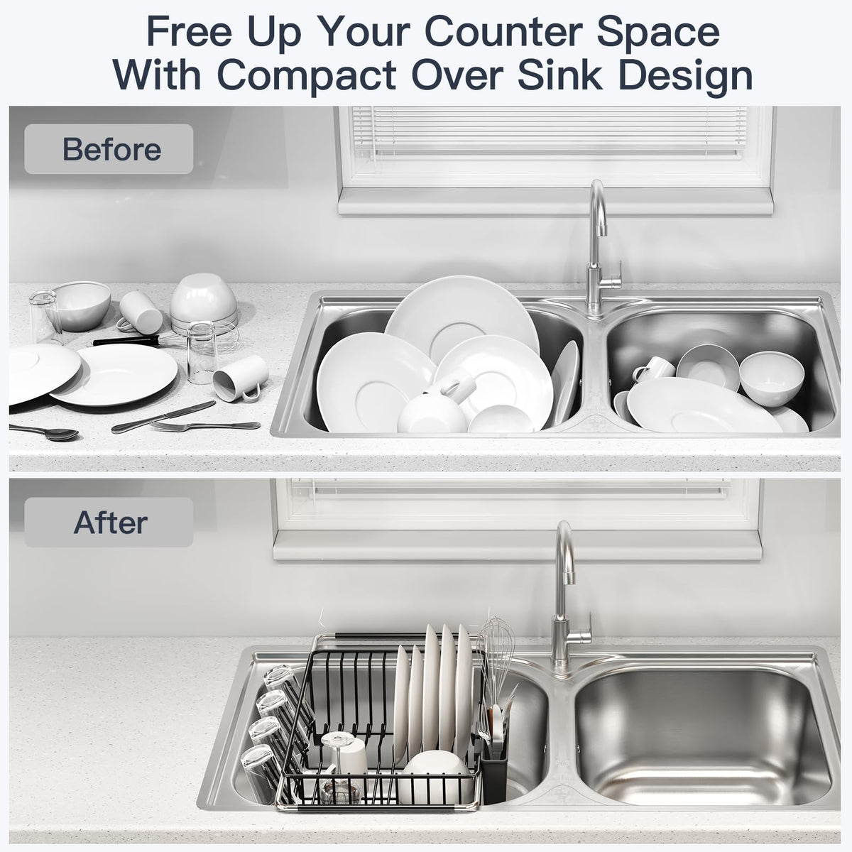 Dish Drying Rack Over The Sink with Utensil Holder
