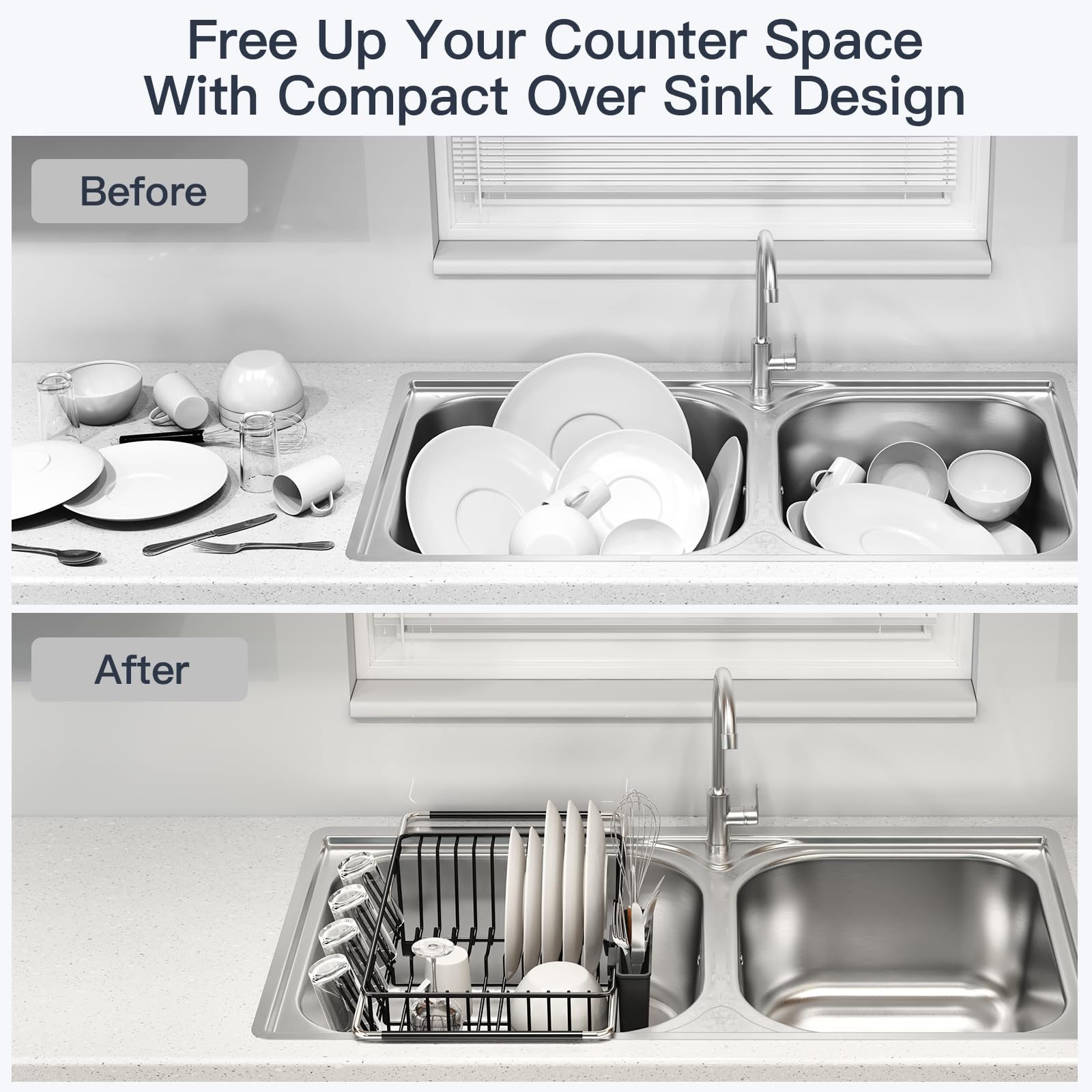 Dish Drying Rack Over The Sink with Utensil Holder
