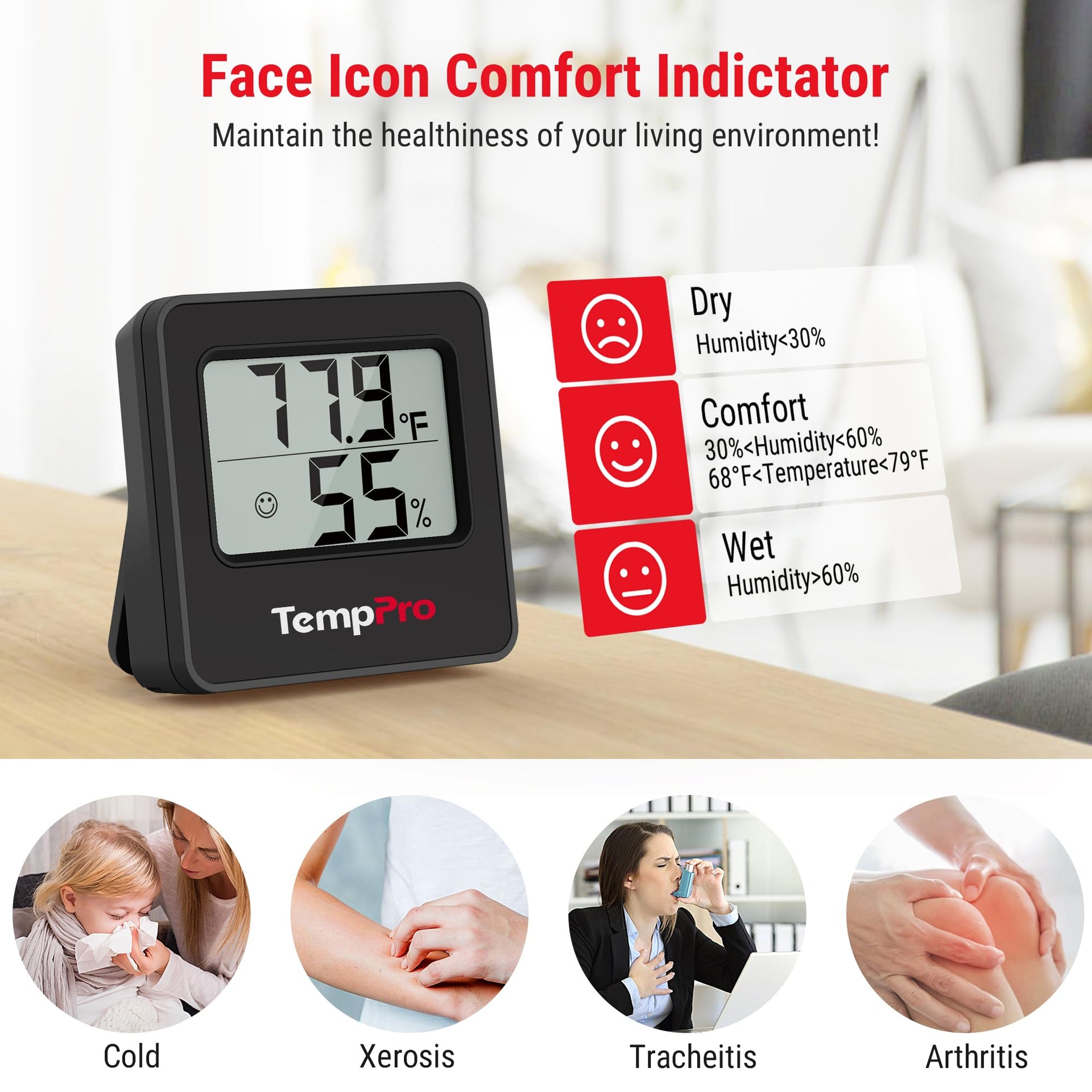 TempAir 3 Pack Hygrometer Indoor Thermometer for Home (3 Count)