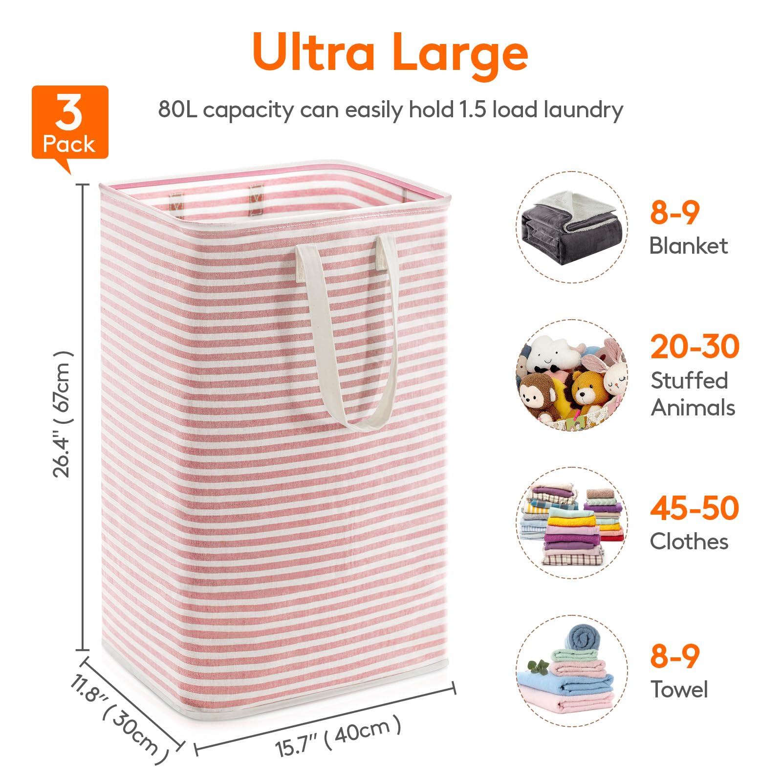 3 Pack Laundry Basket 80L Each (3 Count)