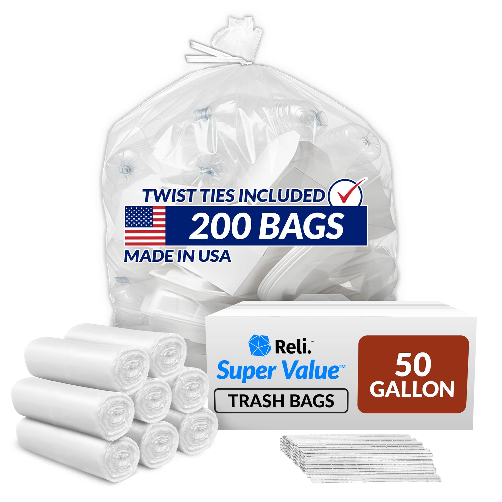 50 Gallon Trash Bags Heavy Duty (200 Count)