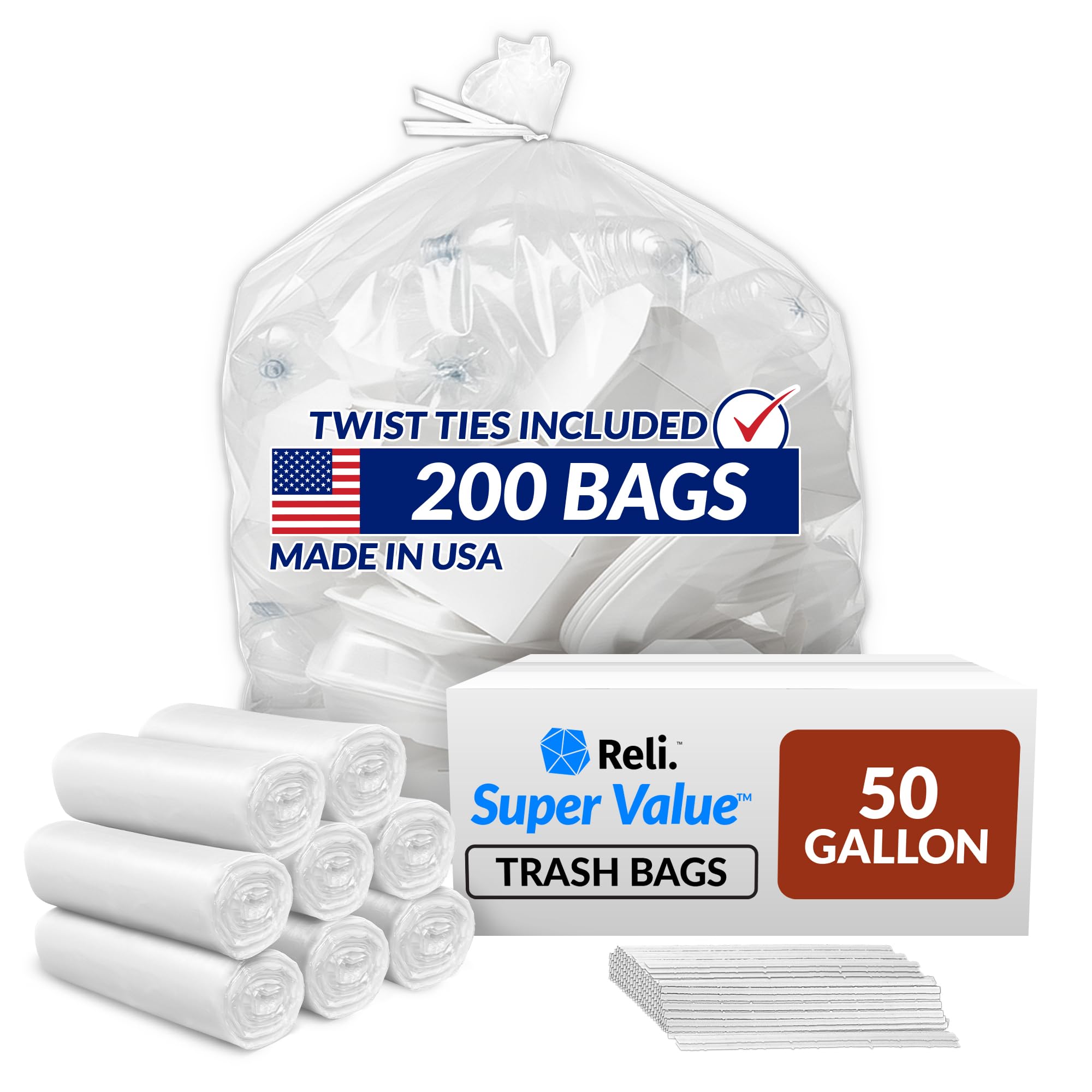 50 Gallon Trash Bags Heavy Duty (200 Count)
