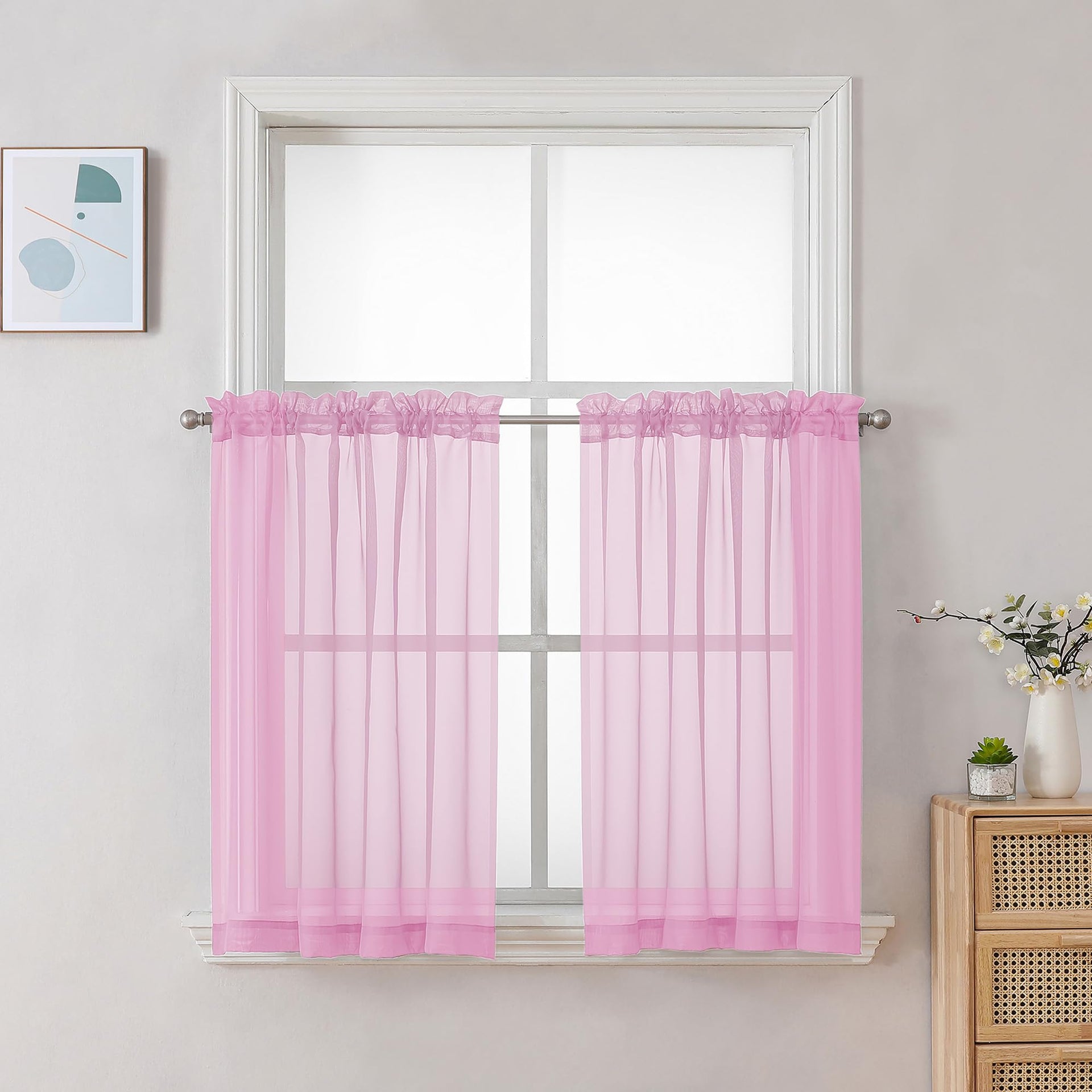Pink Sheer Curtains 30 inch Length 2 Panels (2 Count)