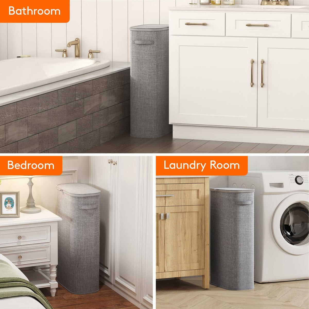Slim Laundry Basket with Lid and Removable Bag