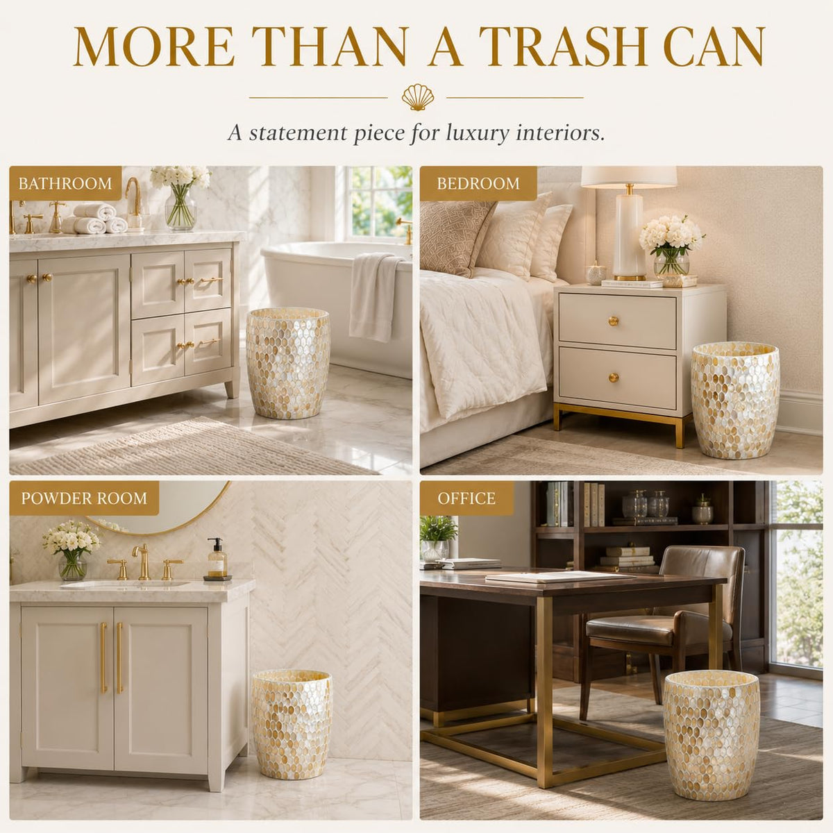 Natural Shell Bathroom Trash Can 5L