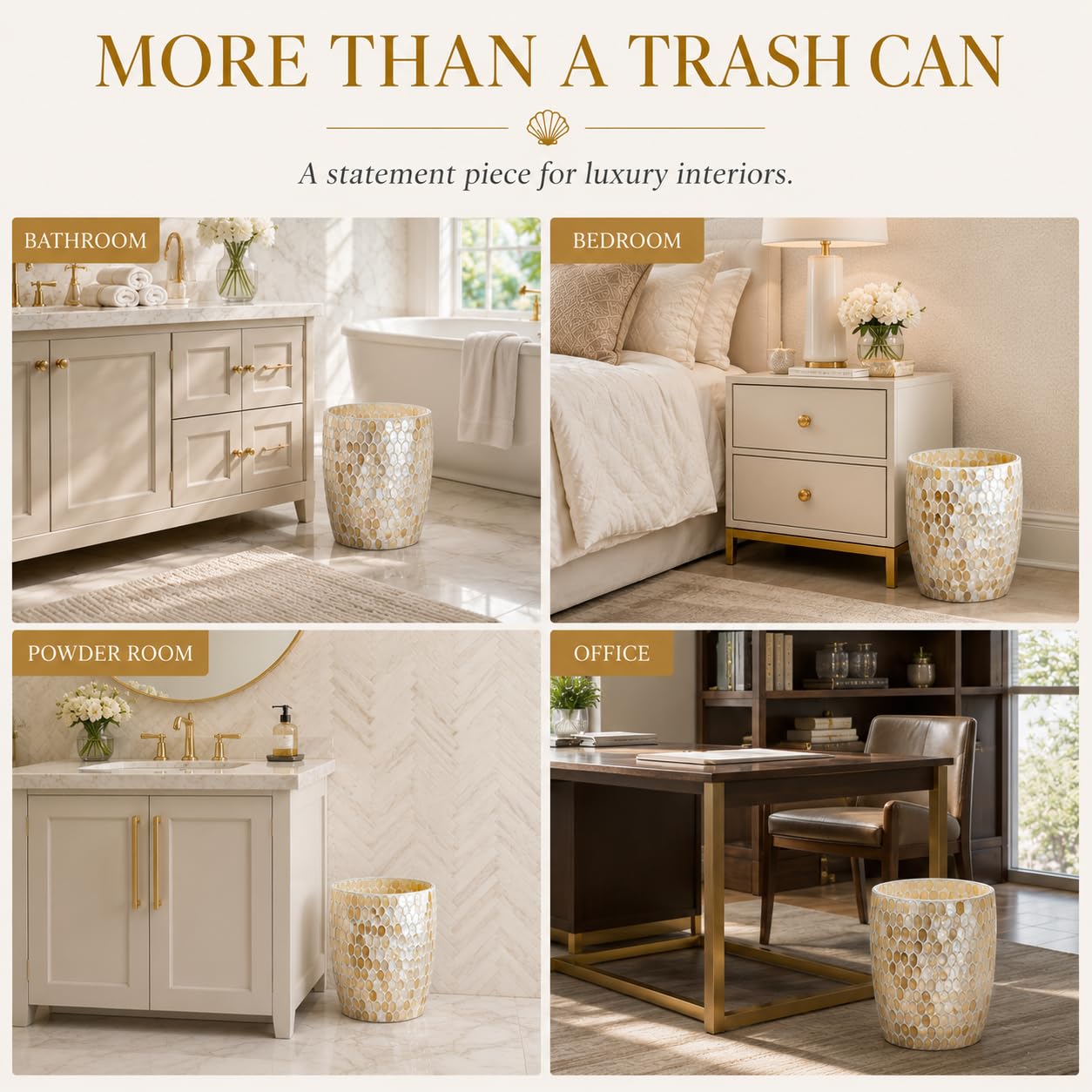 Natural Shell Bathroom Trash Can 5L