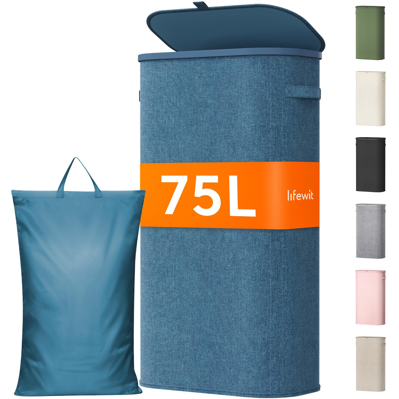 Slim Laundry Basket with Lid and Removable Bag