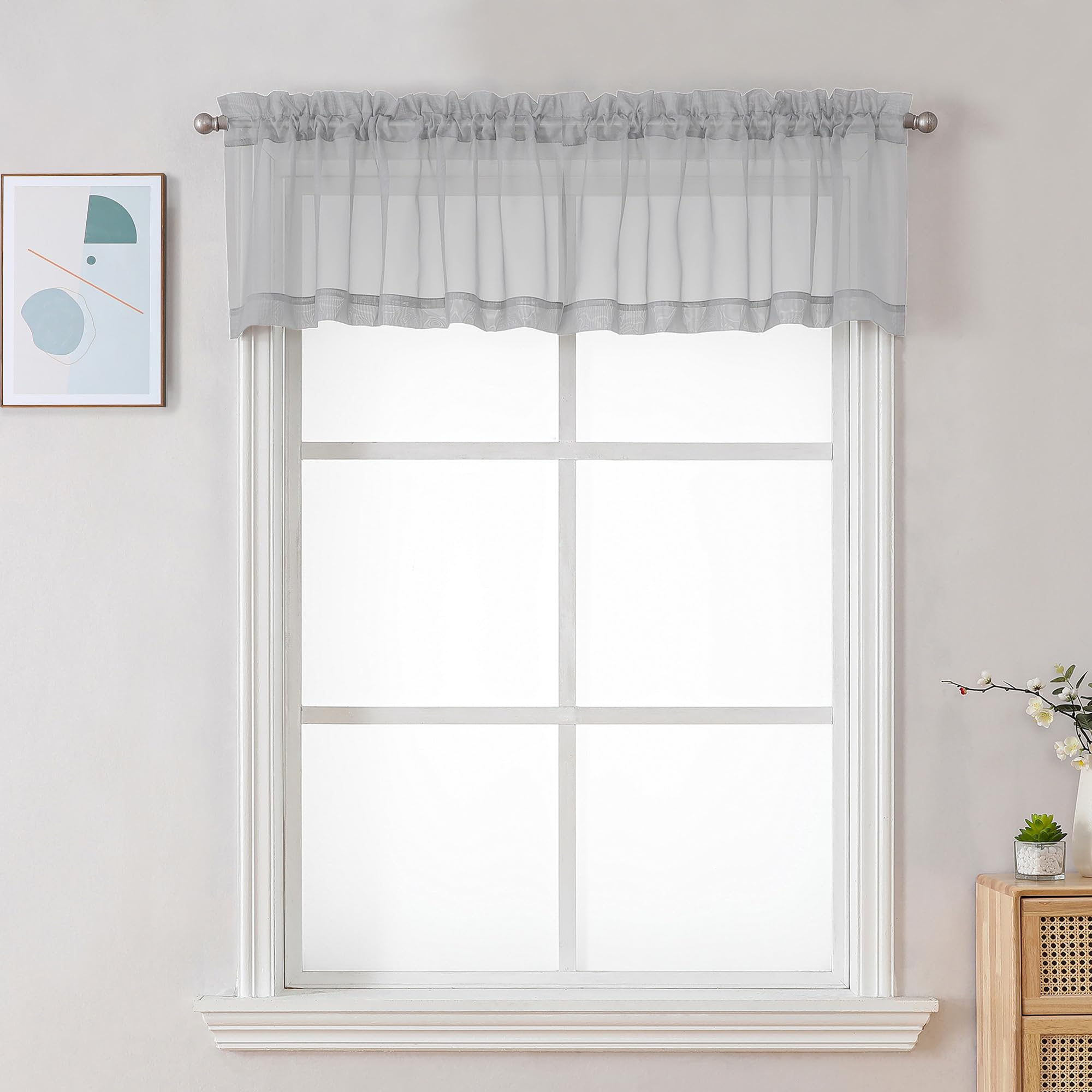 Light Grey Sheer Valance for Windows (2 Count)