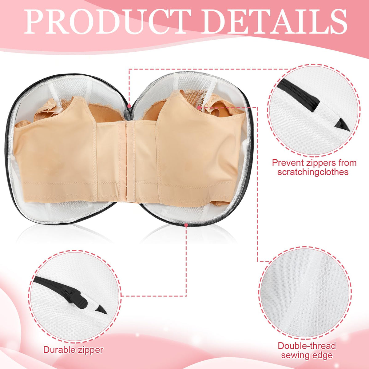 6 Pcs Bra Washing Bag for Laundry Storage Women 11.81 Inch Black (6 Count)