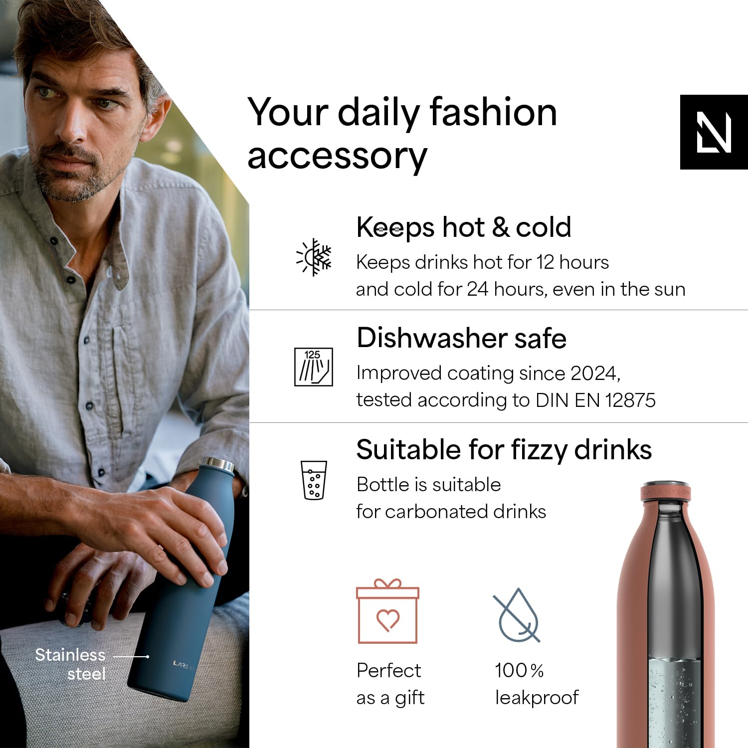 Stainless Steel Insulated XL Water Bottle 12oz 17oz 25oz 34oz 51oz