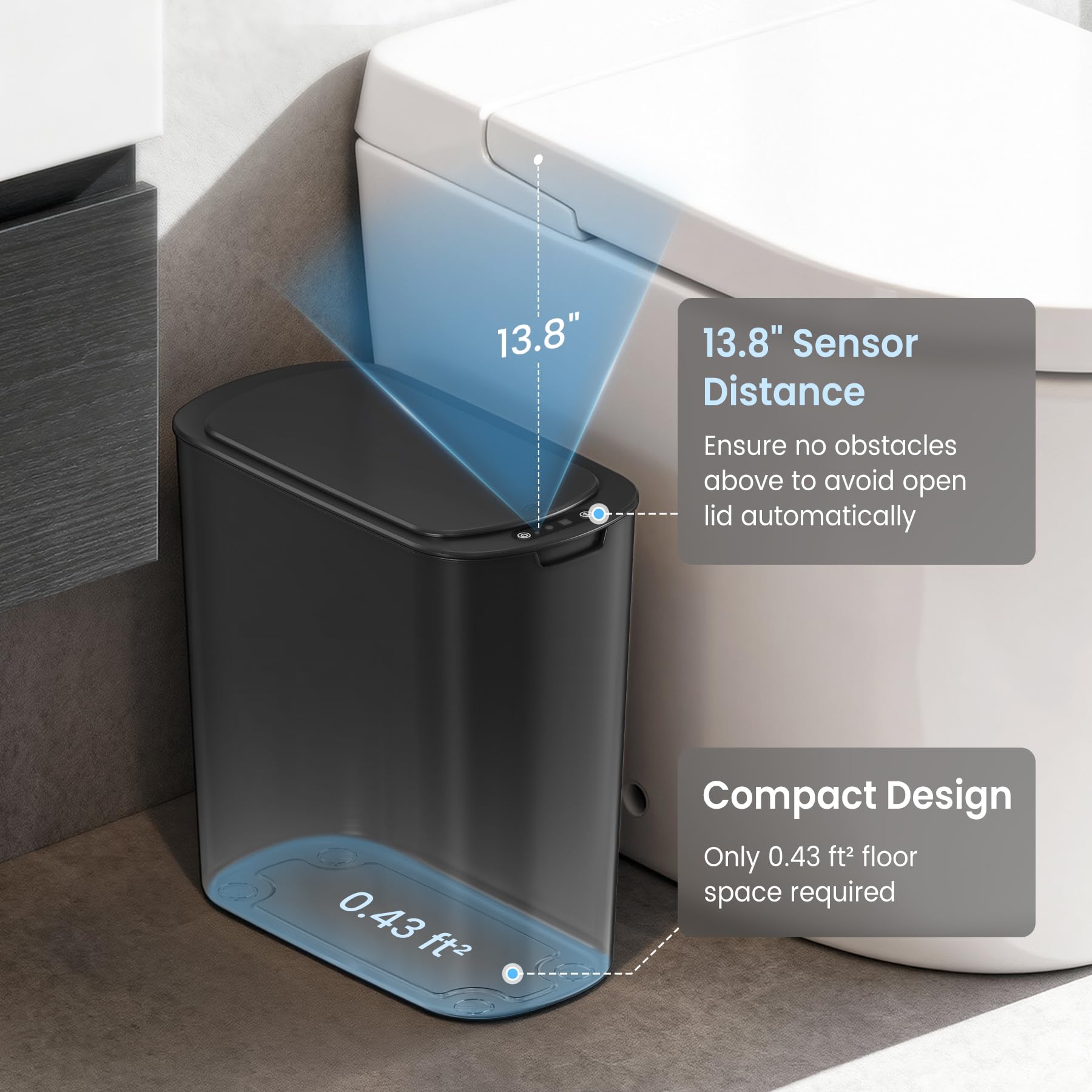 Automatic Small Bathroom Trash Can with Lid