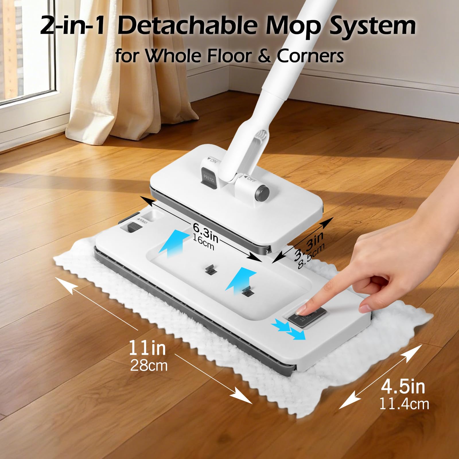 2-in-1 Hands Free Flat Mop,Disposable Dust Mop with 47" Long Handle