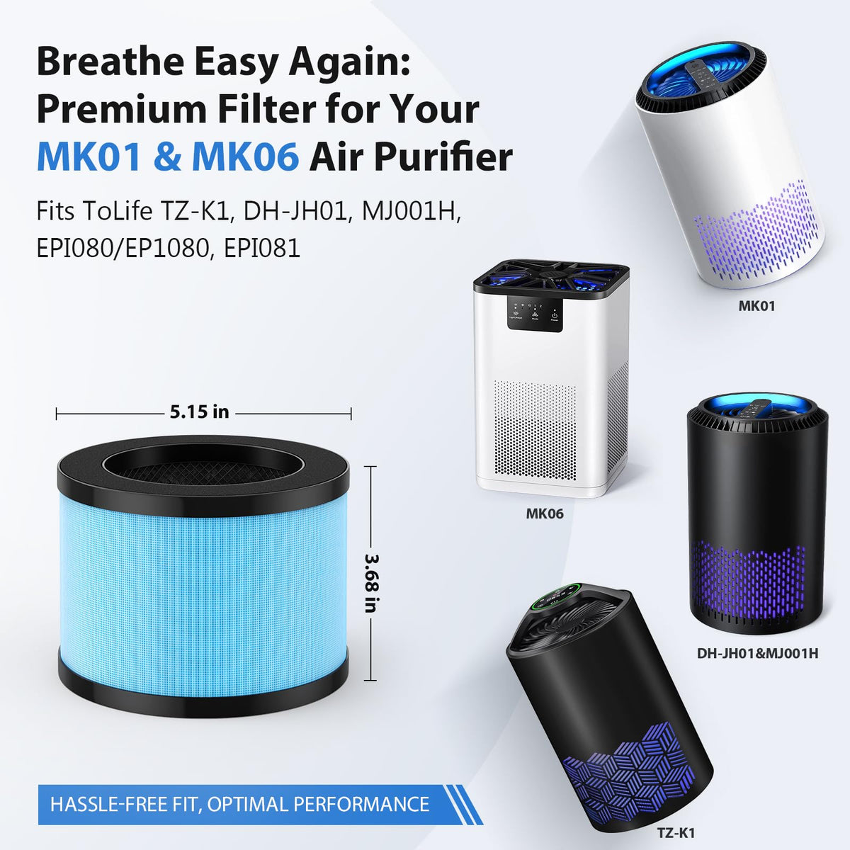 MK01 & MK06 Air Filter Replacement Compatible with Aroeve MK01 (4 Count)