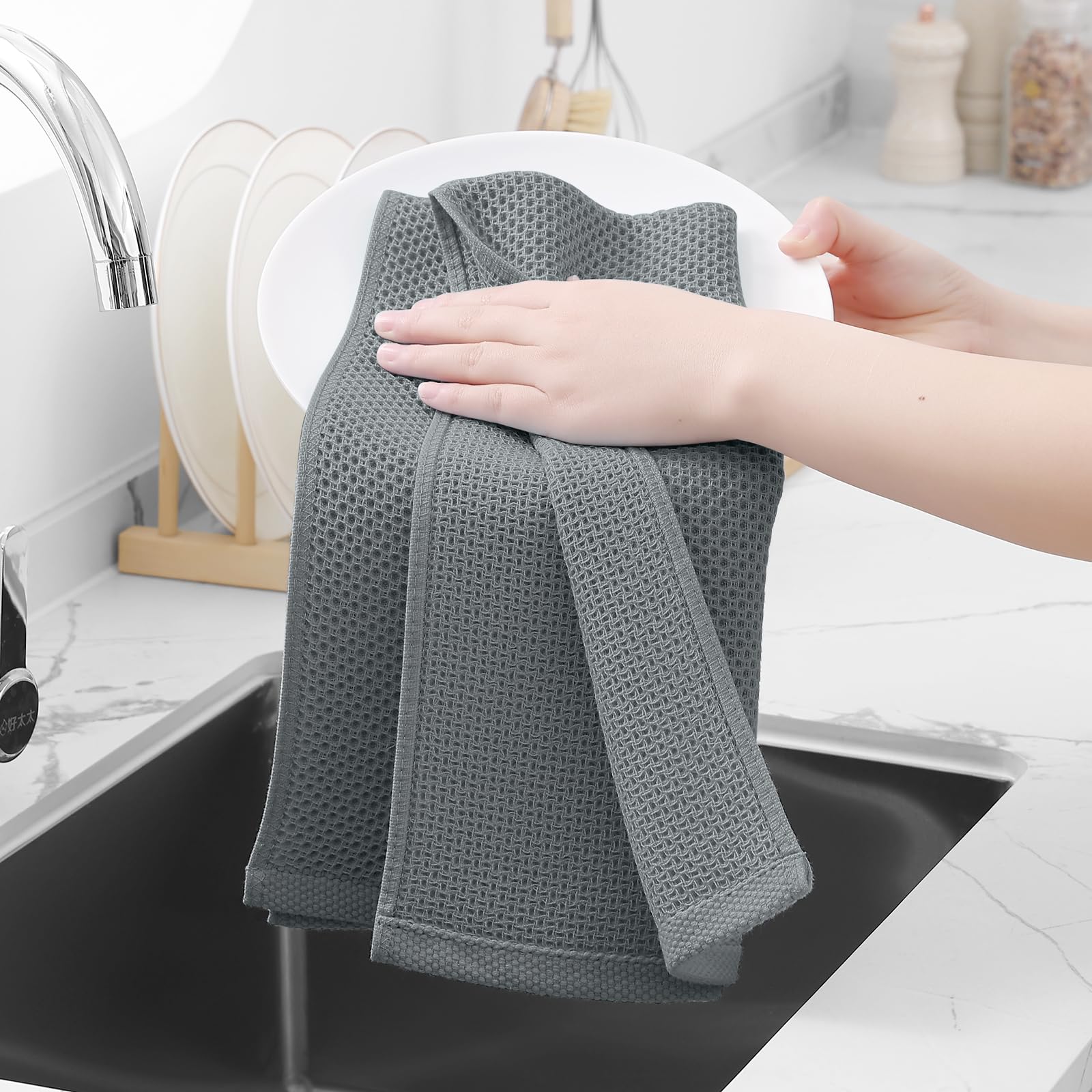 100% Cotton Waffle Weave Kitchen Dish Towels 4 (4 Count)