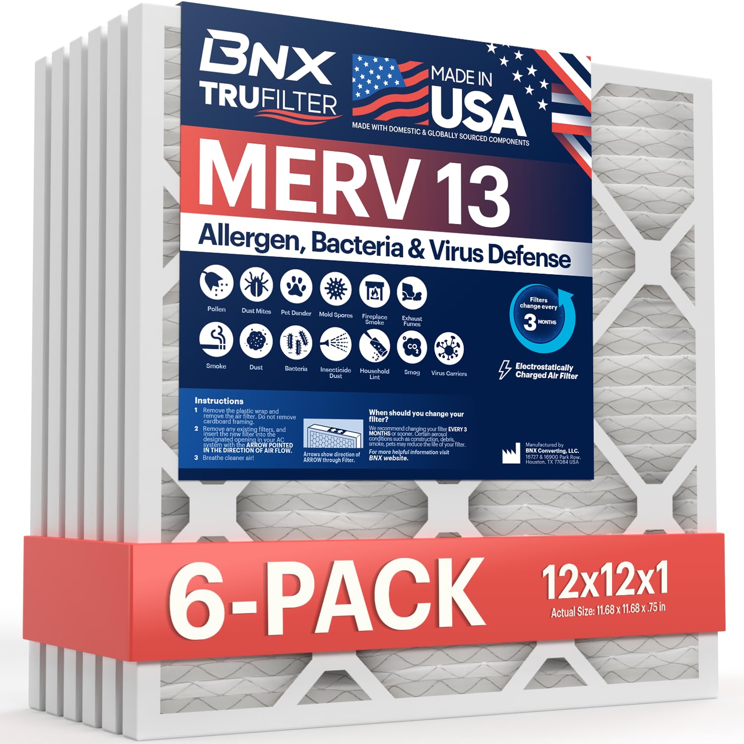 TruFilter 12x12x1 Air Filter MERV 13 (6 Count)