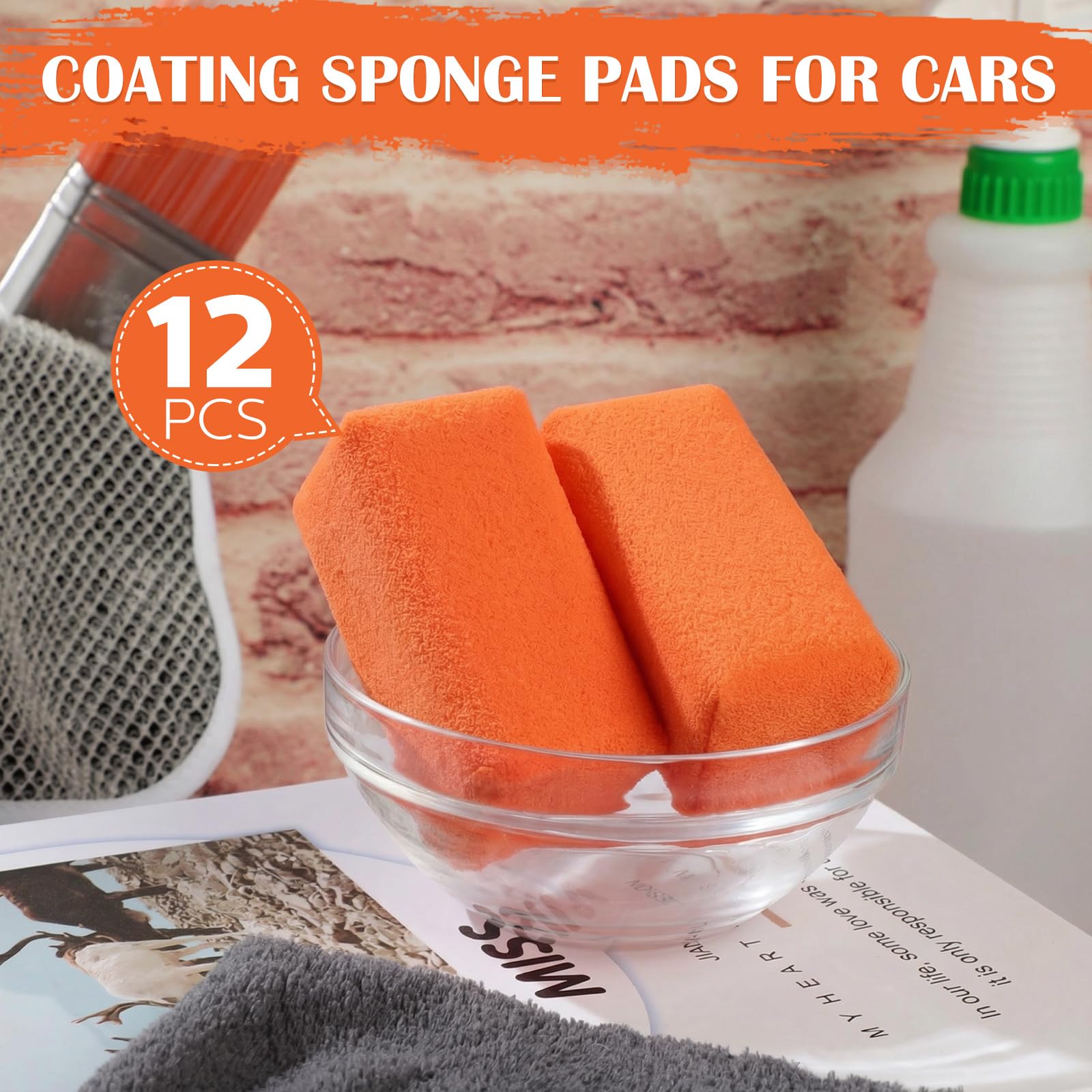 12 Pack Microfiber Applicator Pads Suede Car Detailing Sponge Ceramic Coating Applicator Pads Coating Sponge for Cars Graphene Metal Plastic Trim Ceramic Spray Applying Wax (12 Count)