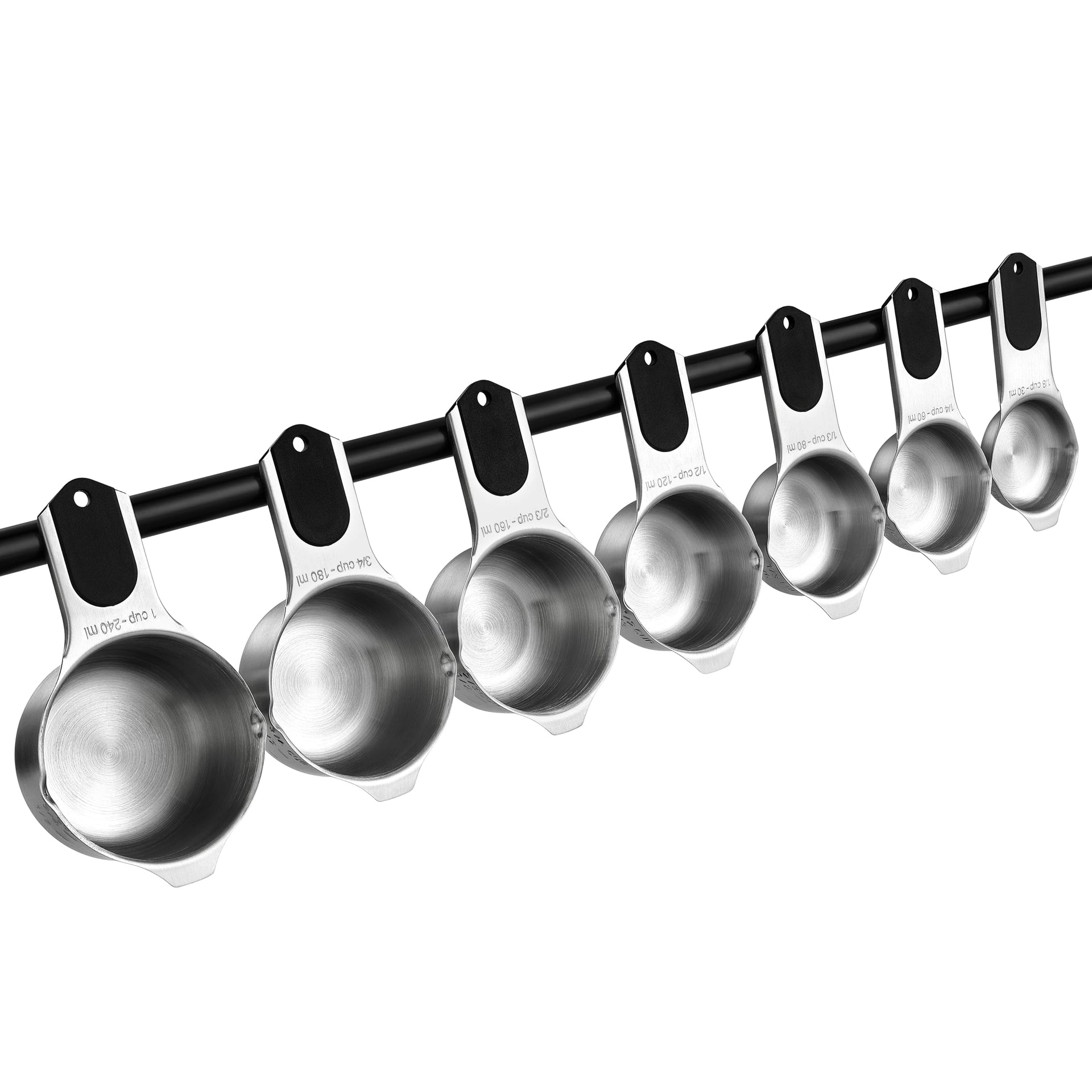 Magnetic Stainless Steel Measuring Cups Set of 7 Patented Black (7 Count)