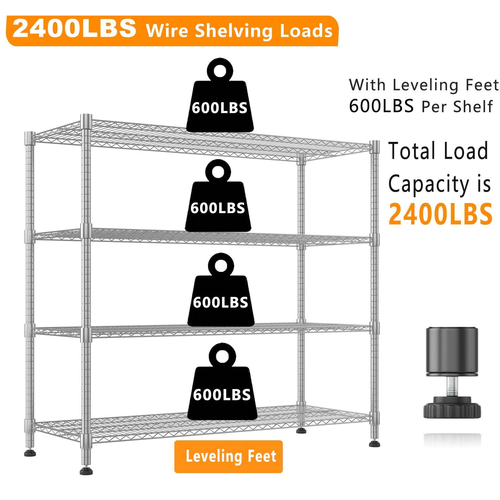 72" H Storage Shelves 4 Tier Metal Shelving Adjustable Wire Shelf with Wheels