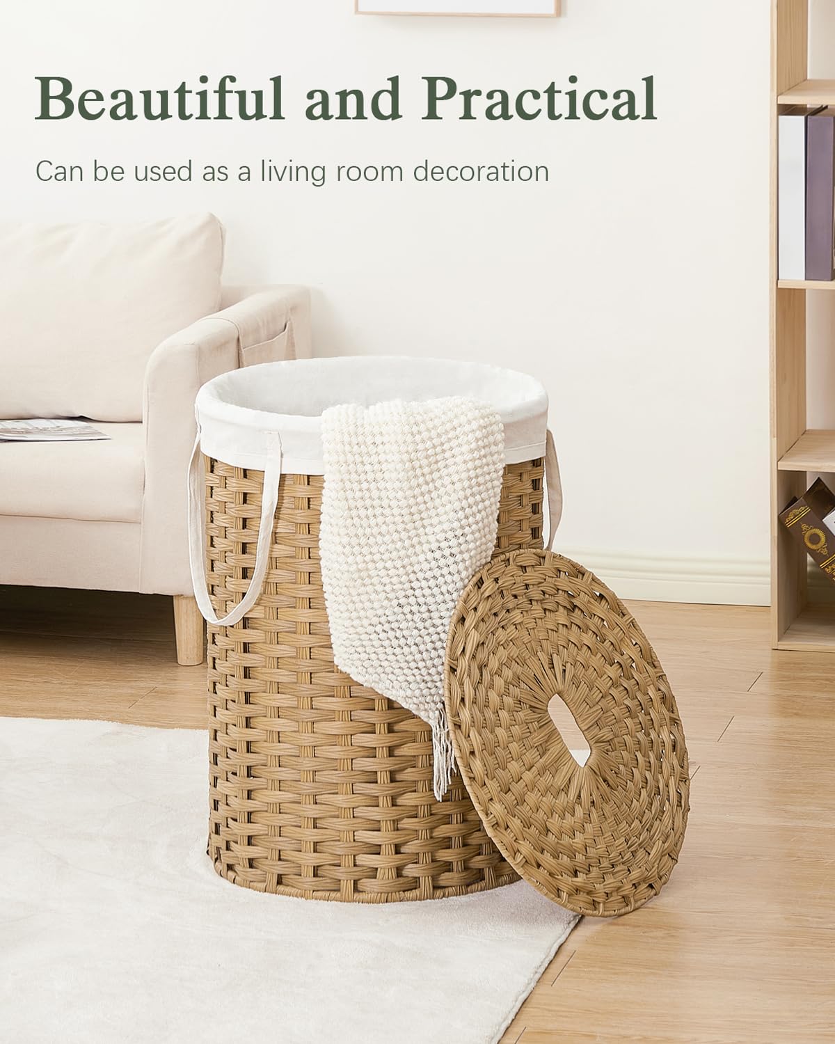 Laundry Basket with Lid Round 29.1 Gal PE Rattan